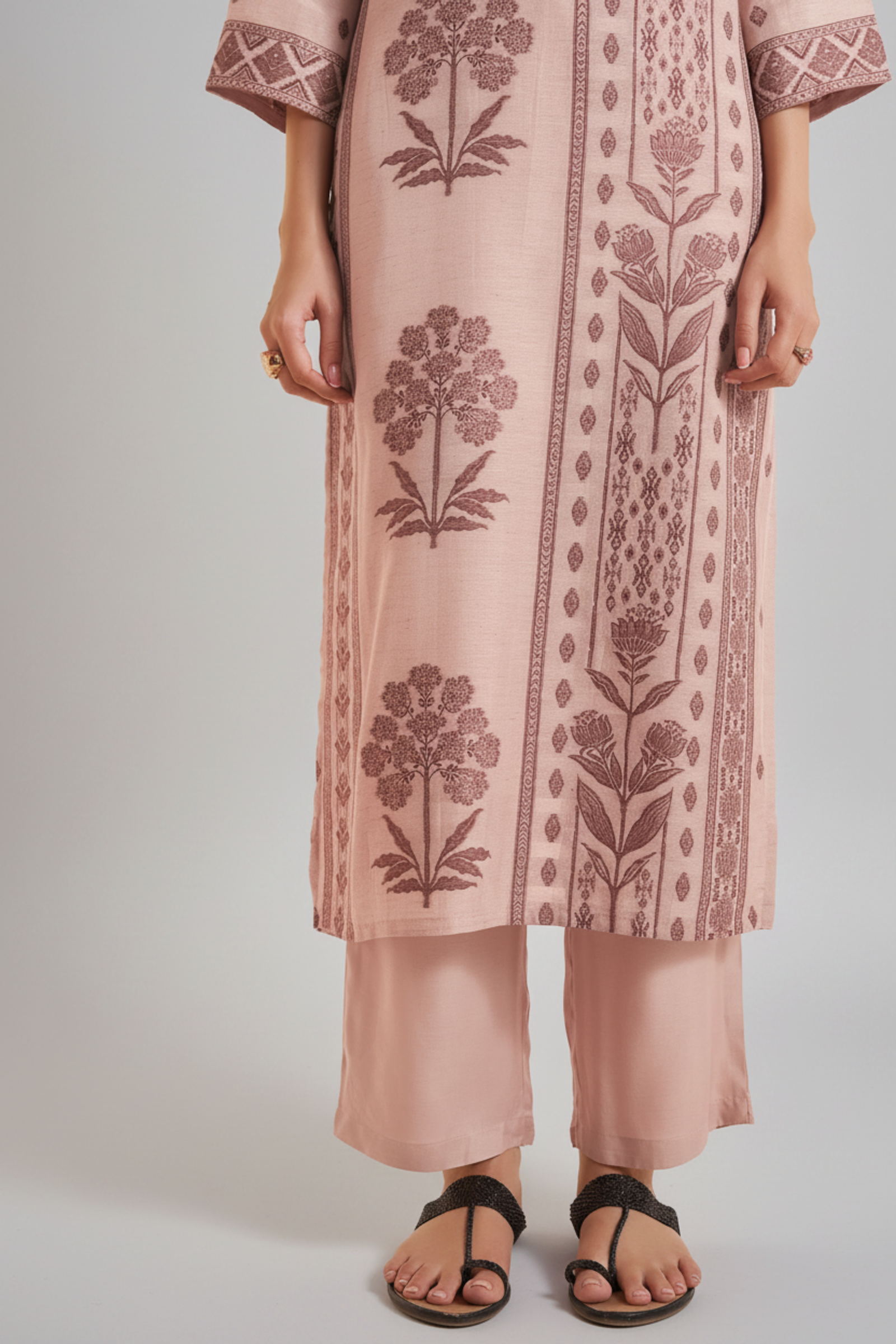 Blush Mocha Linen Jacquard Kurta Set