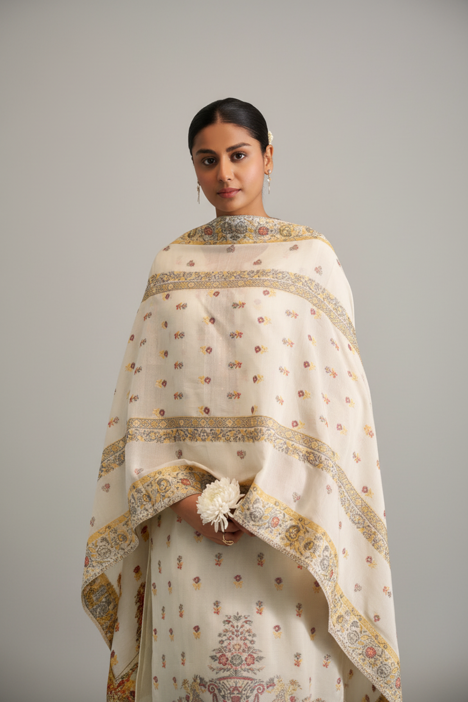 Cream Gold Chanderi Multi-Meena Jacquard Kurta Set