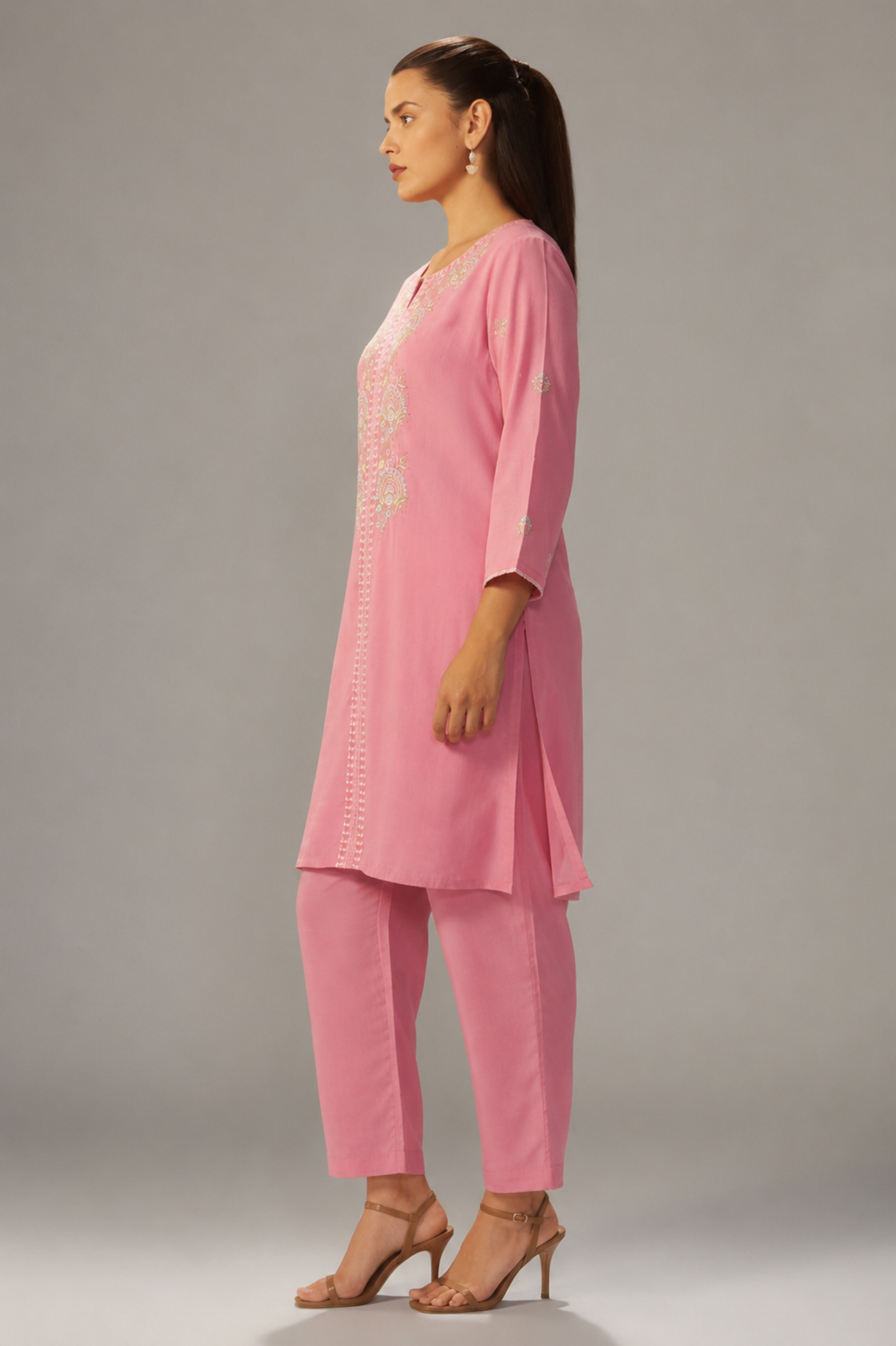 Sachet Pink Mul Chanderi Embroidery Co-ord Set