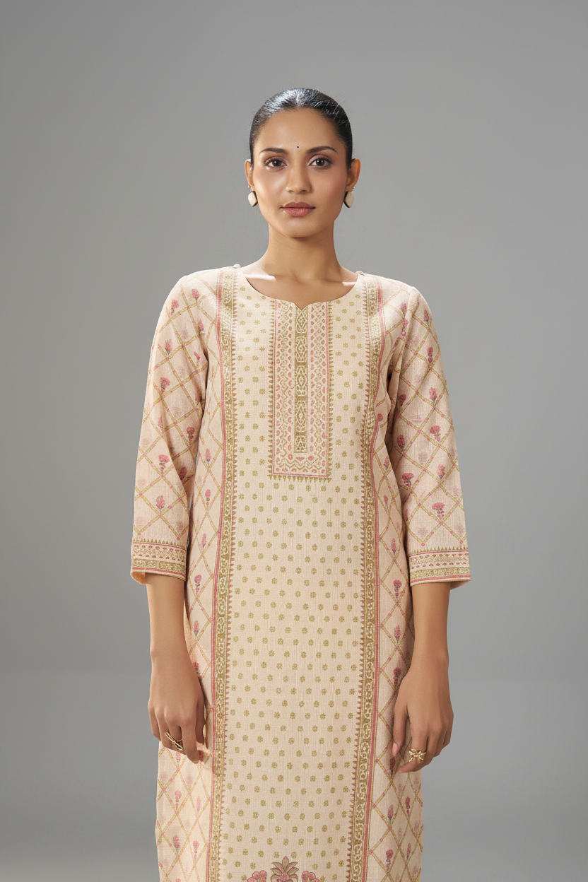 Blush Ivory Buti Linen Cotton Digital Printed Kurta Set