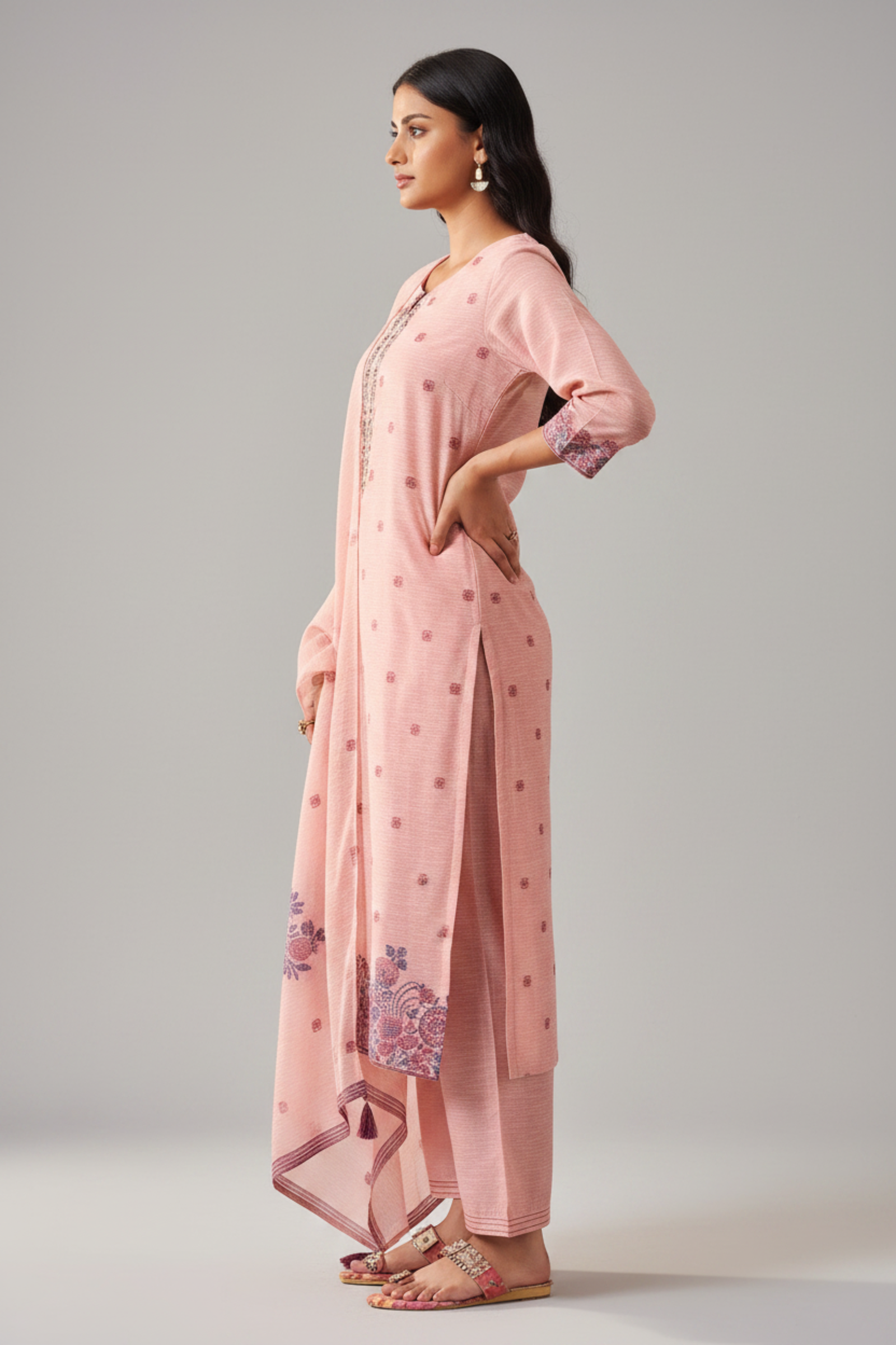 Truffle Pink Linen Chanderi Jacquard Kurta Set