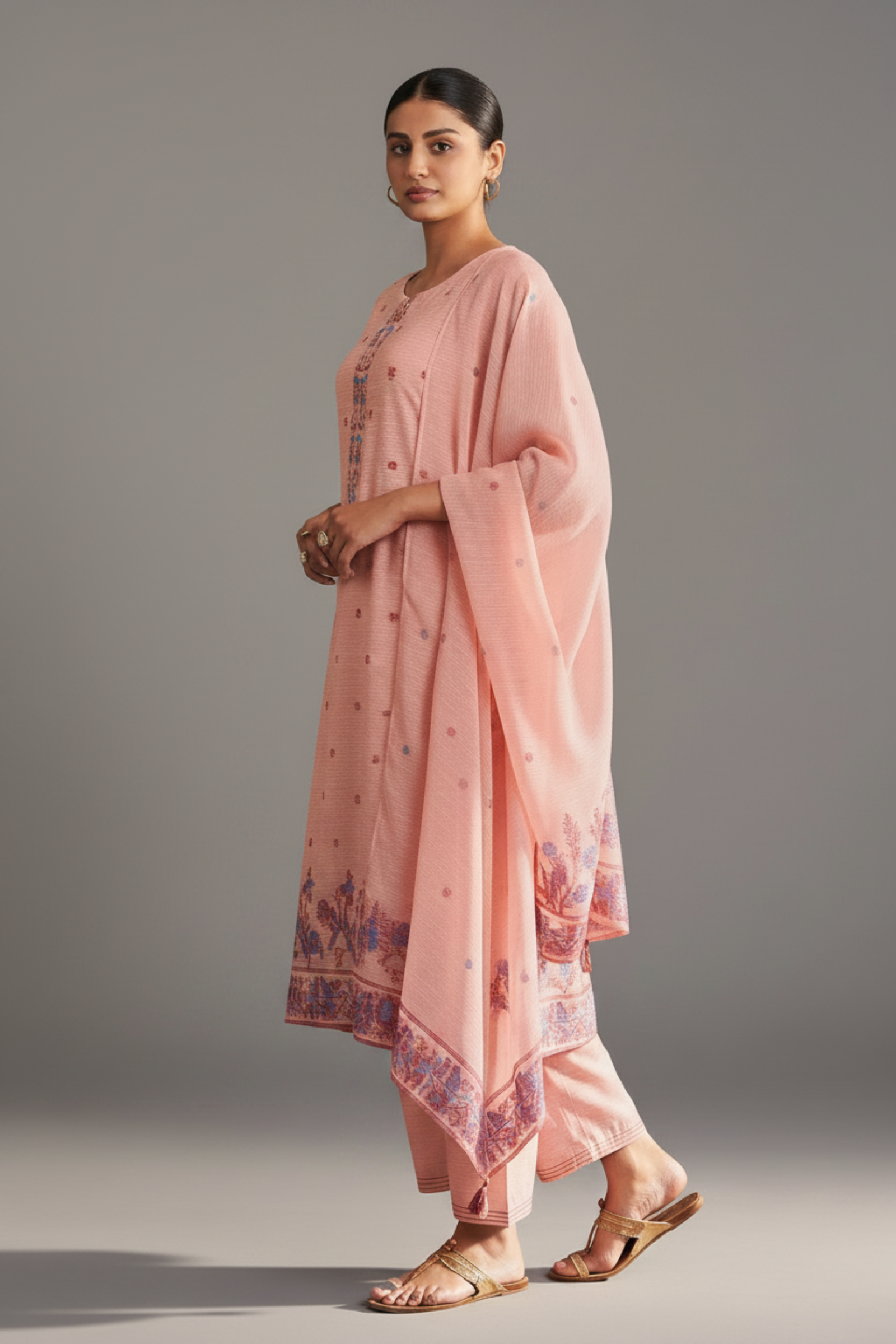 Blush Berry Linen Chanderi Jacquard Kurta Set