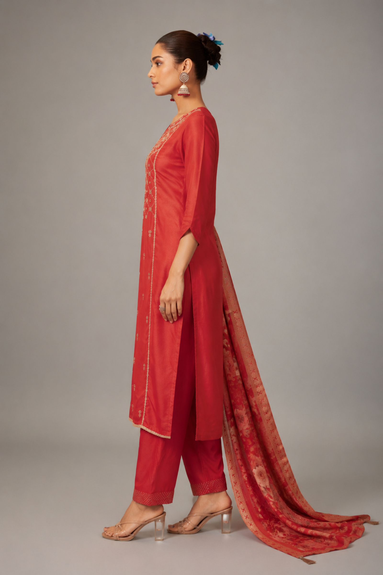 Orange Handworked Silk Festive Kurta Set