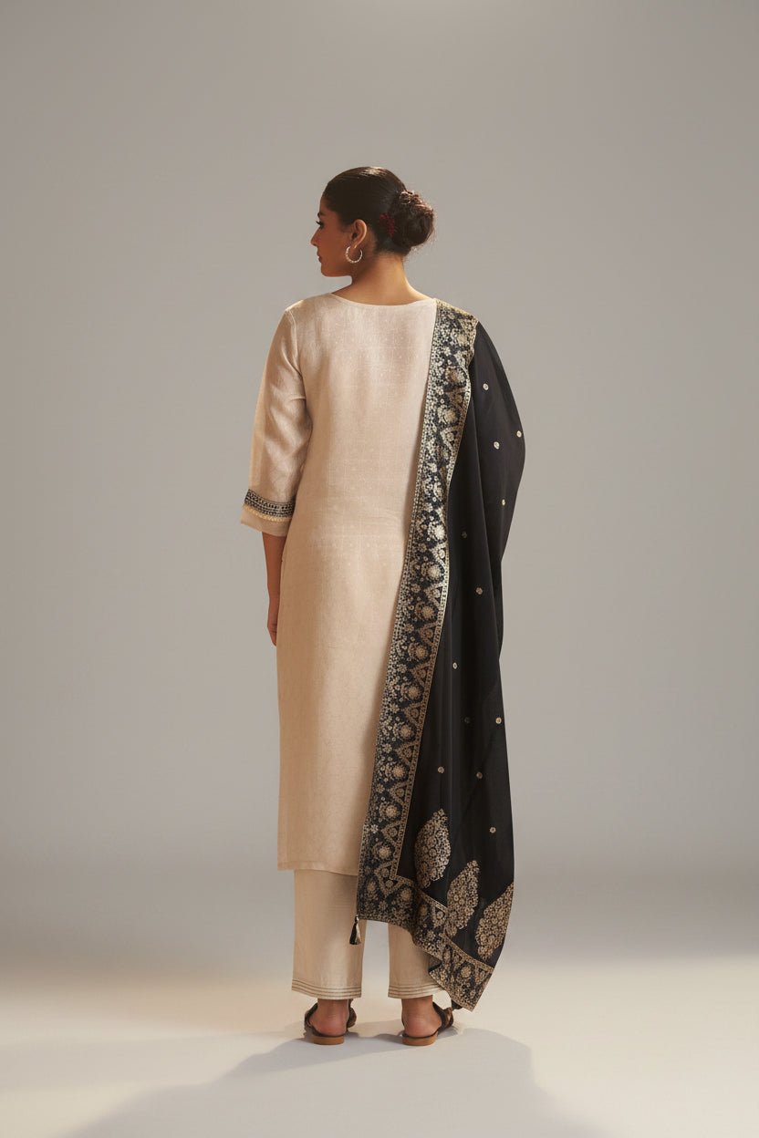Ivory Tissue Organza Jacquard Ensemble