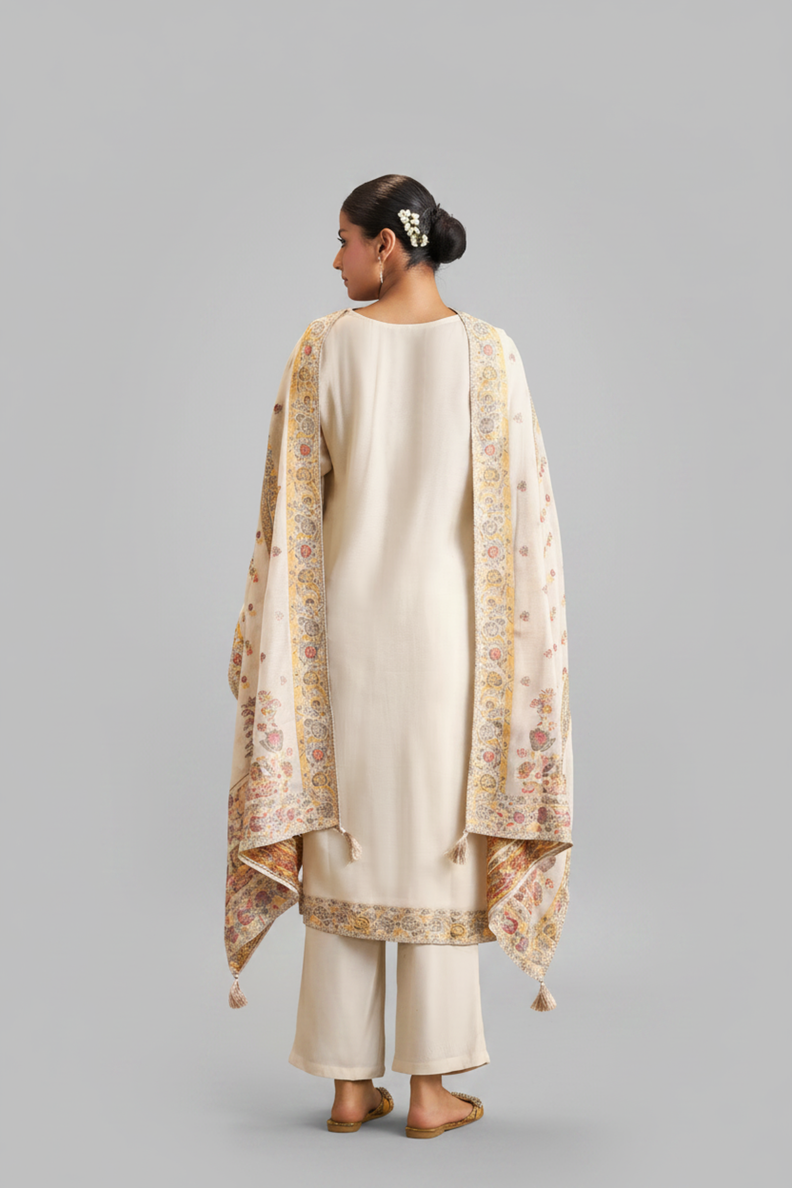 Cream Gold Chanderi Multi-Meena Jacquard Kurta Set