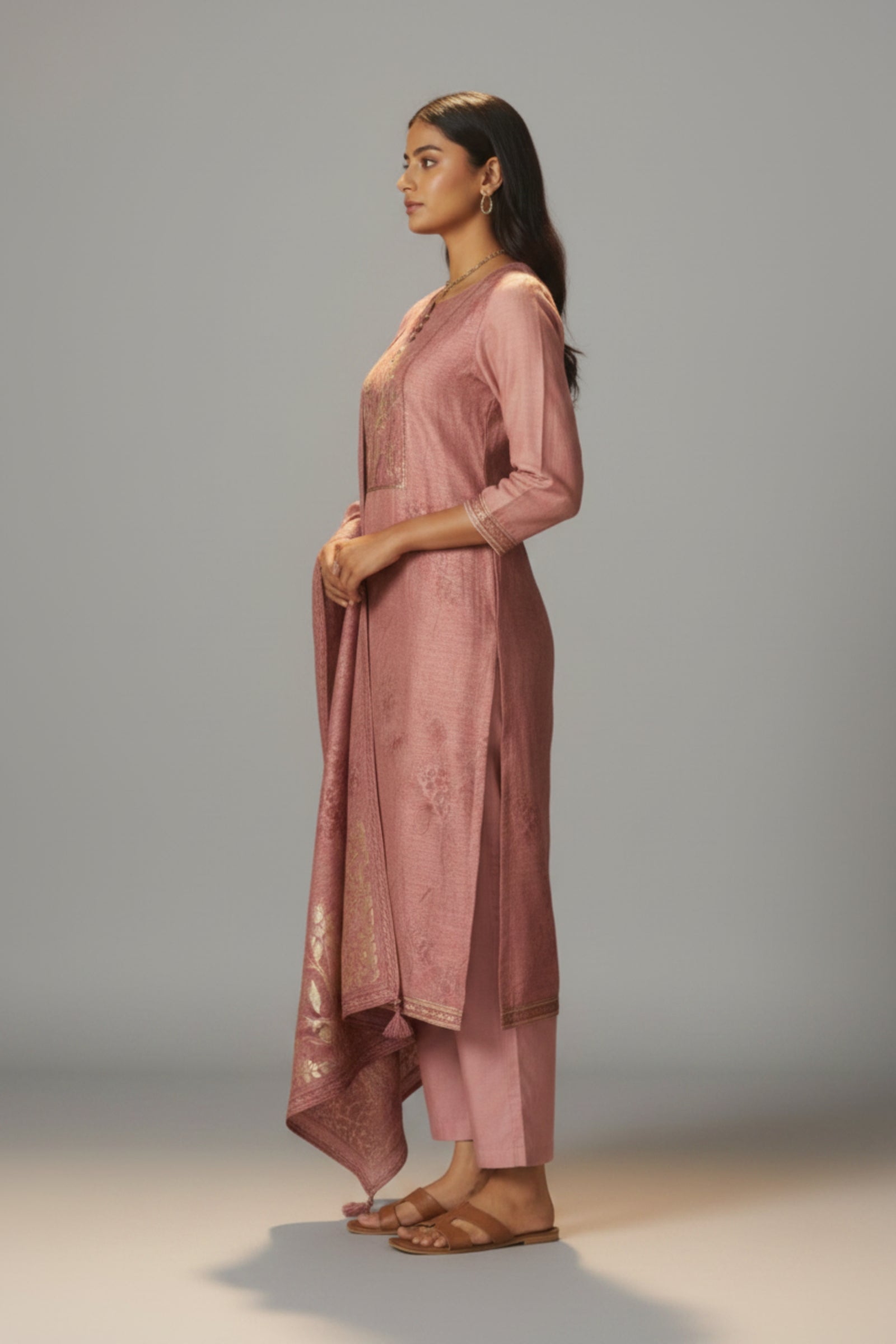 Ethereal Blush Pink Chanderi Jacquard Kurta Set