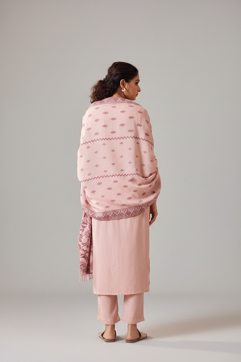 Rose Mist Linen Jacquard Kurta set