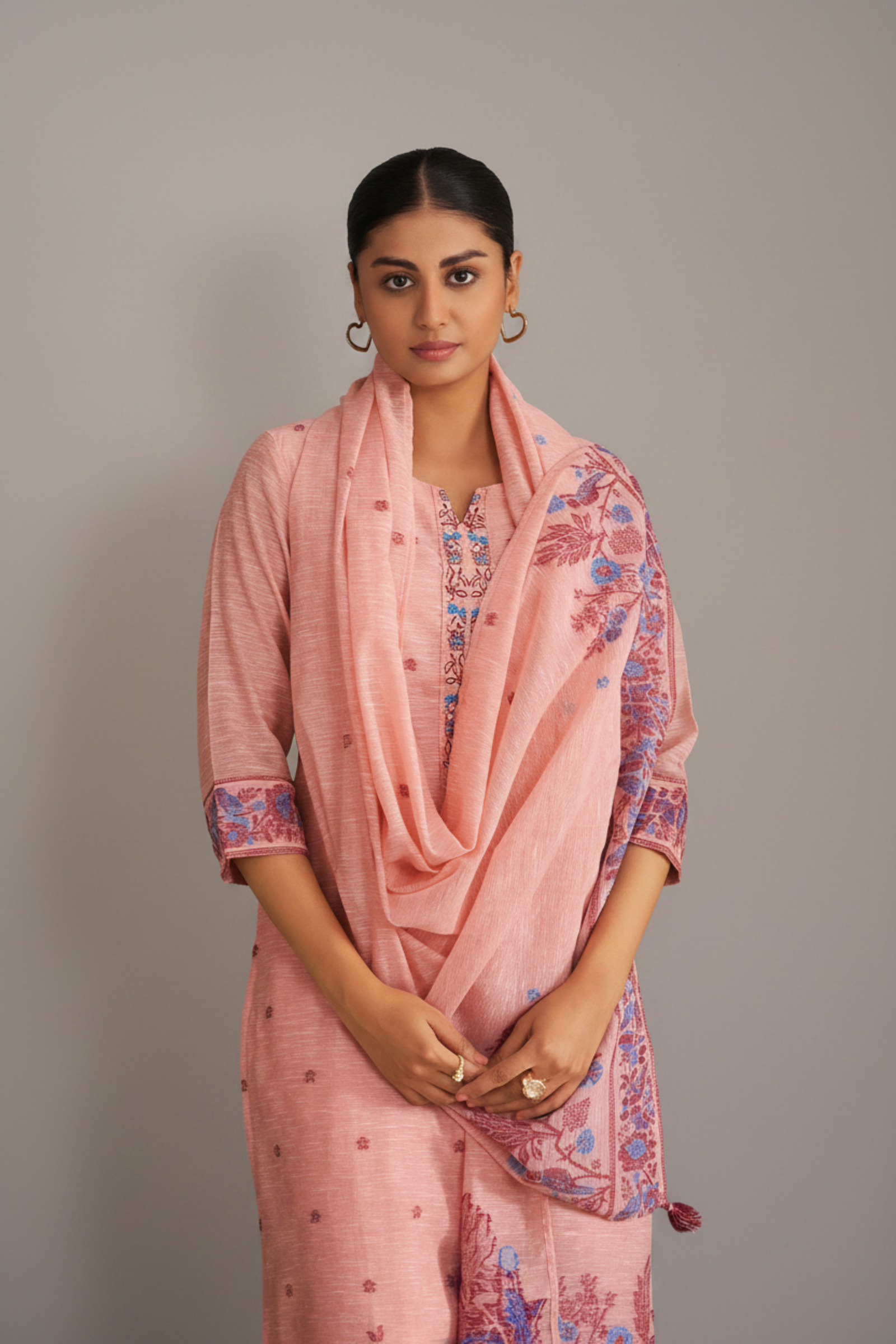 Blush Berry Linen Chanderi Jacquard Kurta Set