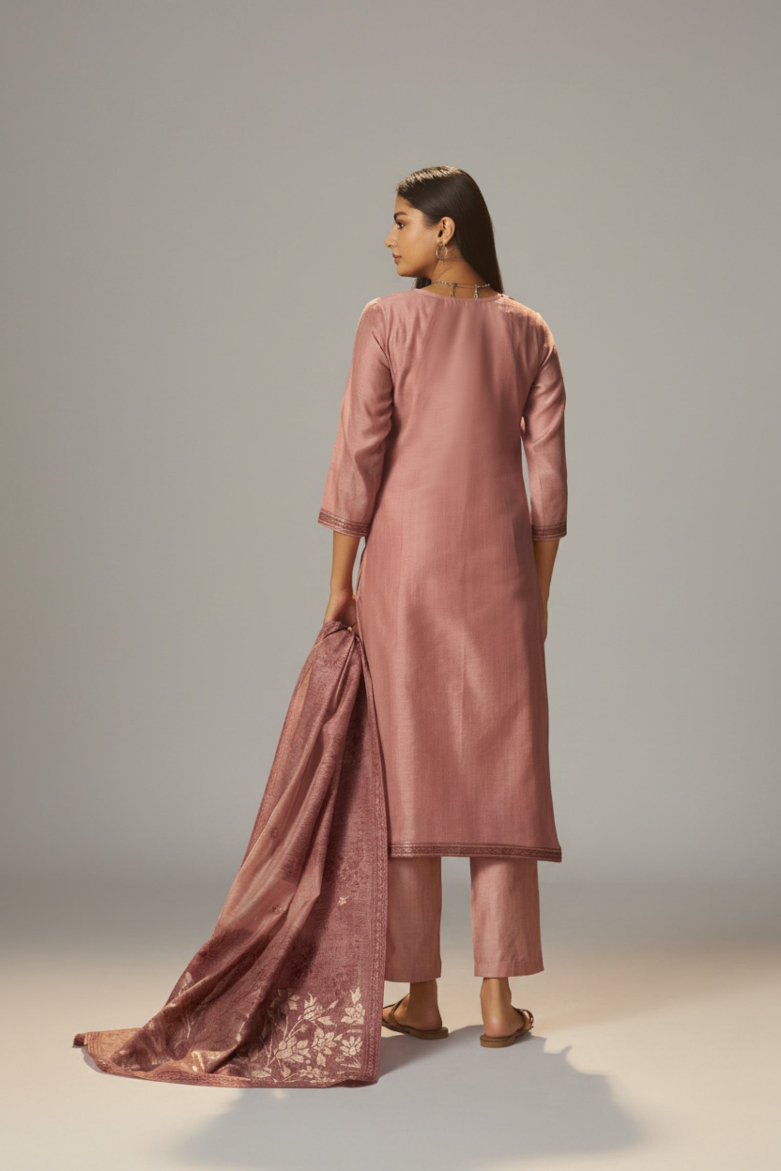Ethereal Blush Pink Chanderi Jacquard Kurta Set