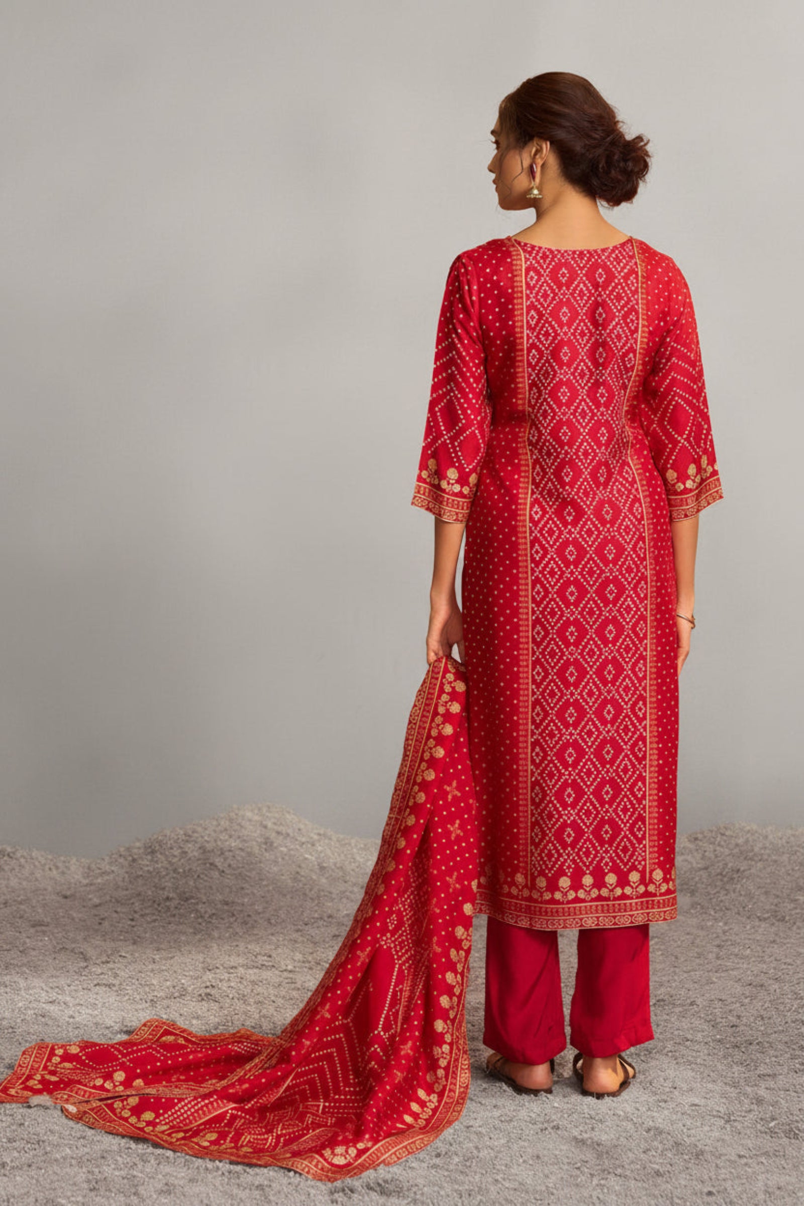 Bandhani Digital Print Kurta Set – Red