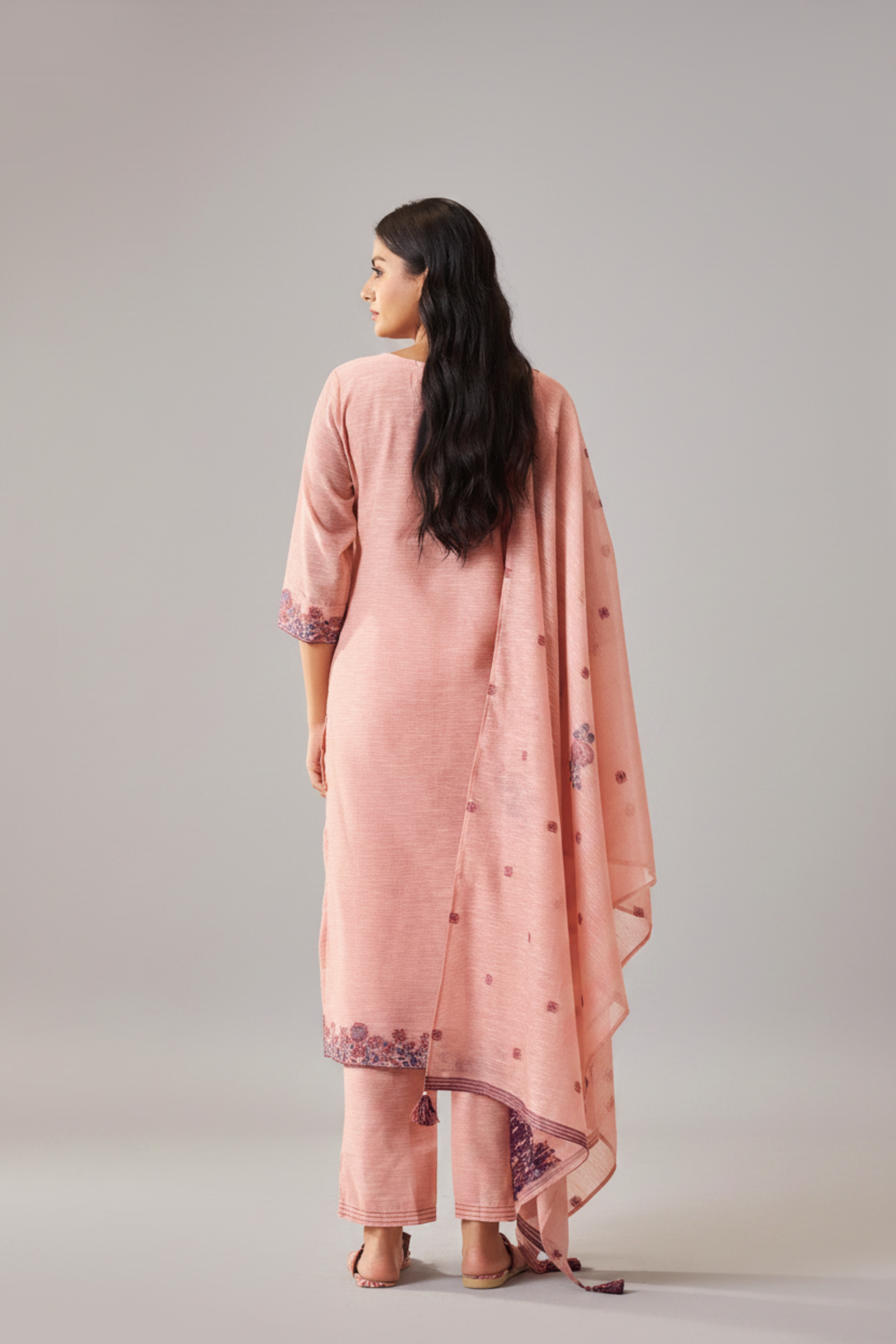 Truffle Pink Linen Chanderi Jacquard Kurta Set