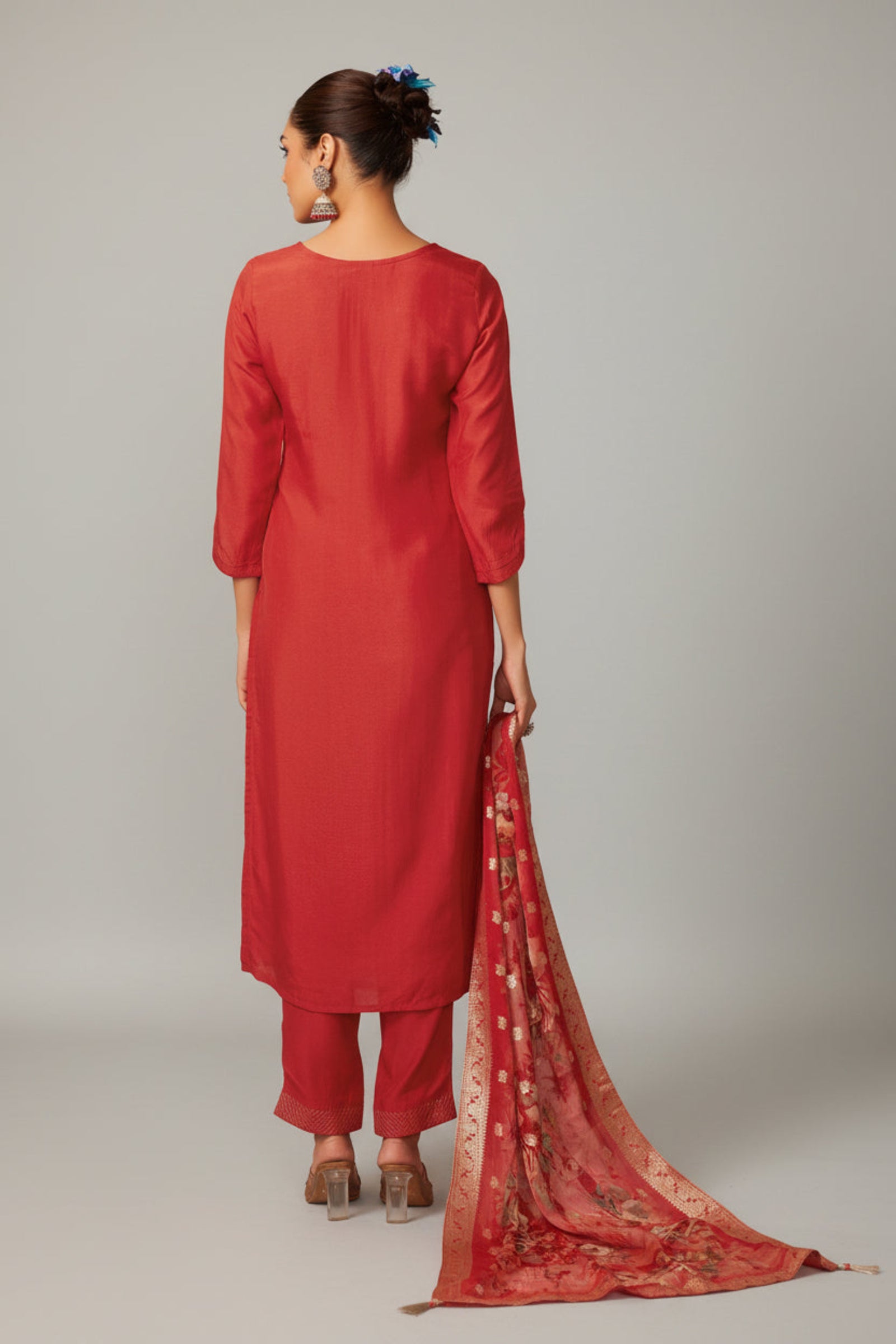 Orange Handworked Silk Festive Kurta Set
