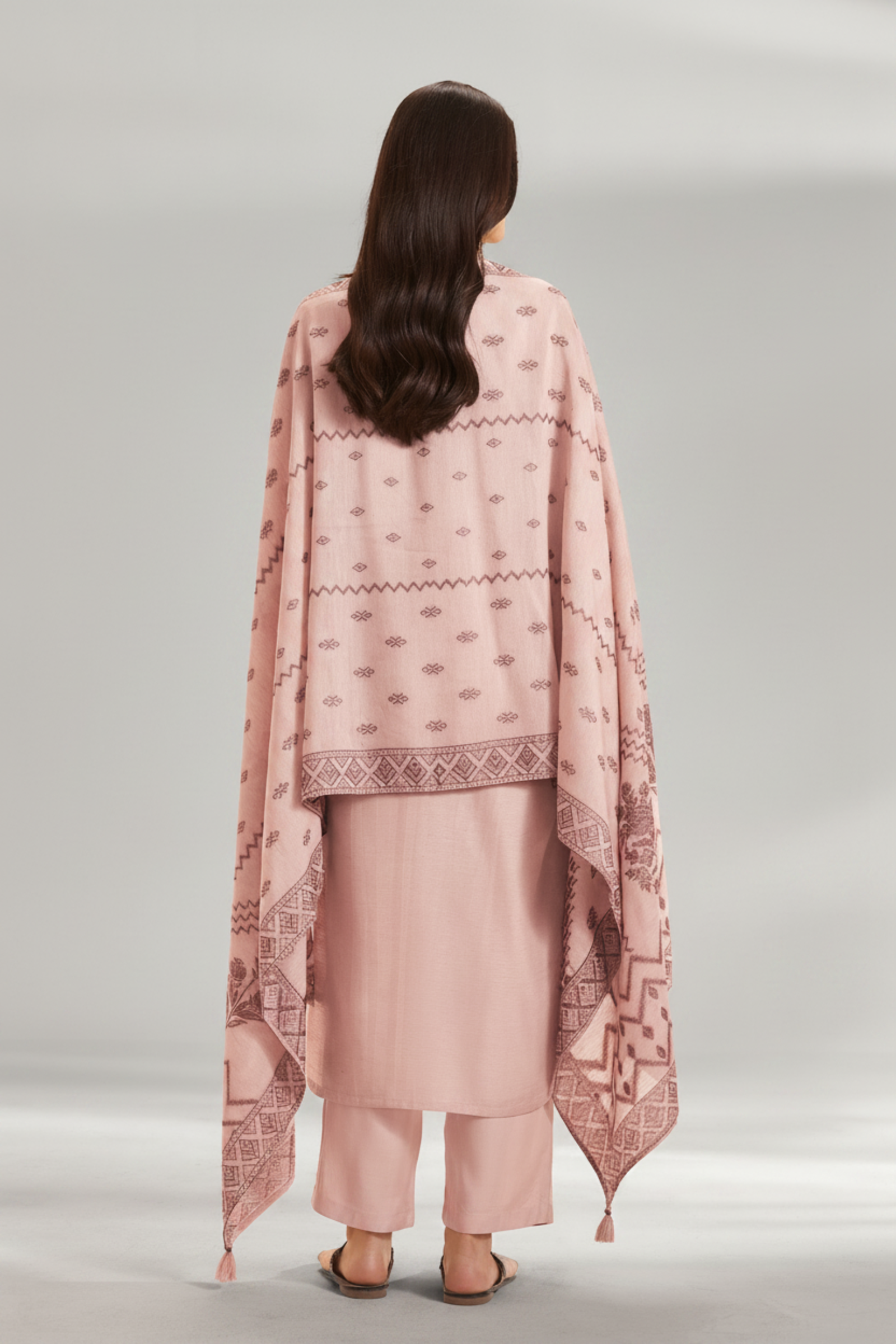 Blush Mocha Linen Jacquard Kurta Set