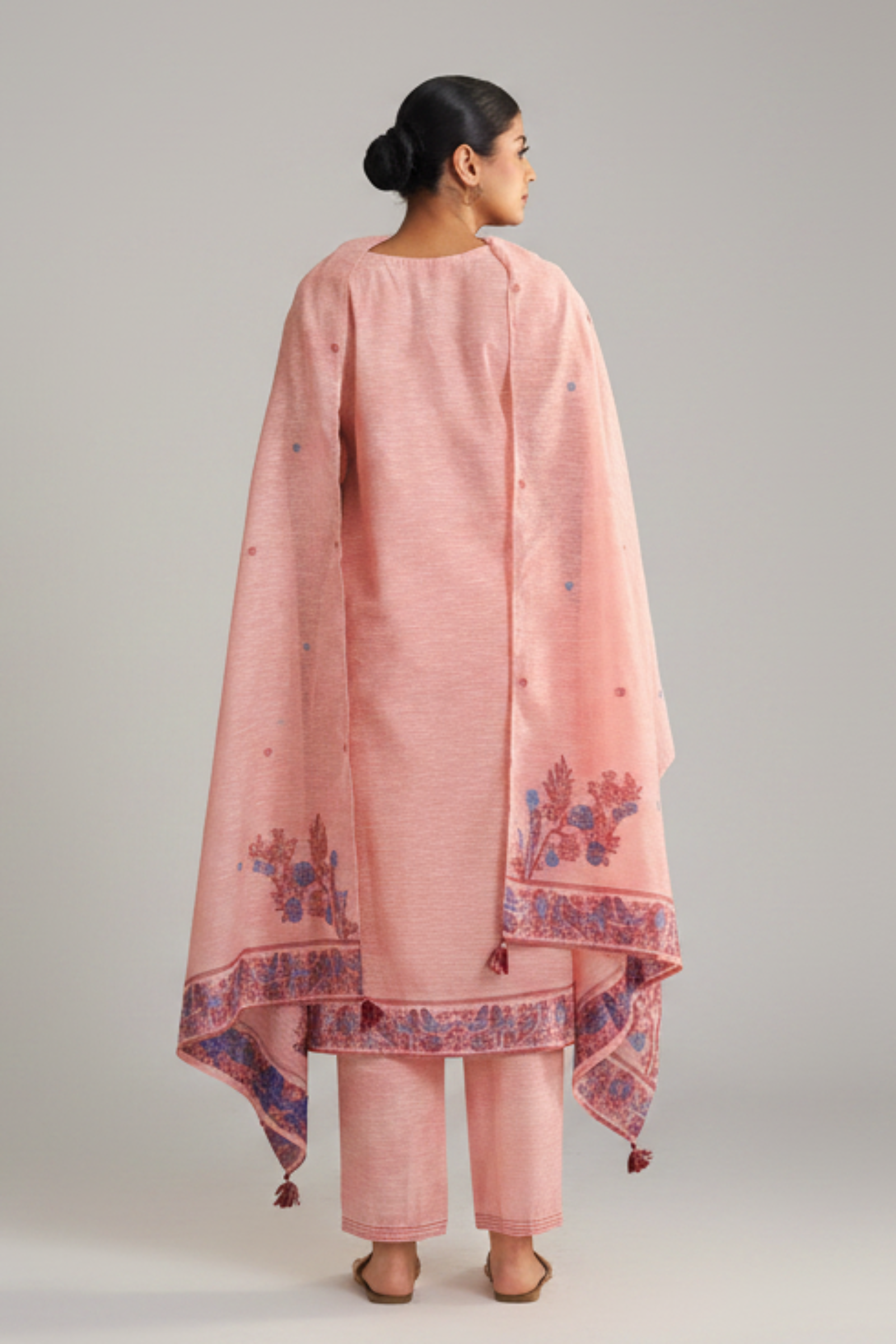 Blush Berry Linen Chanderi Jacquard Kurta Set