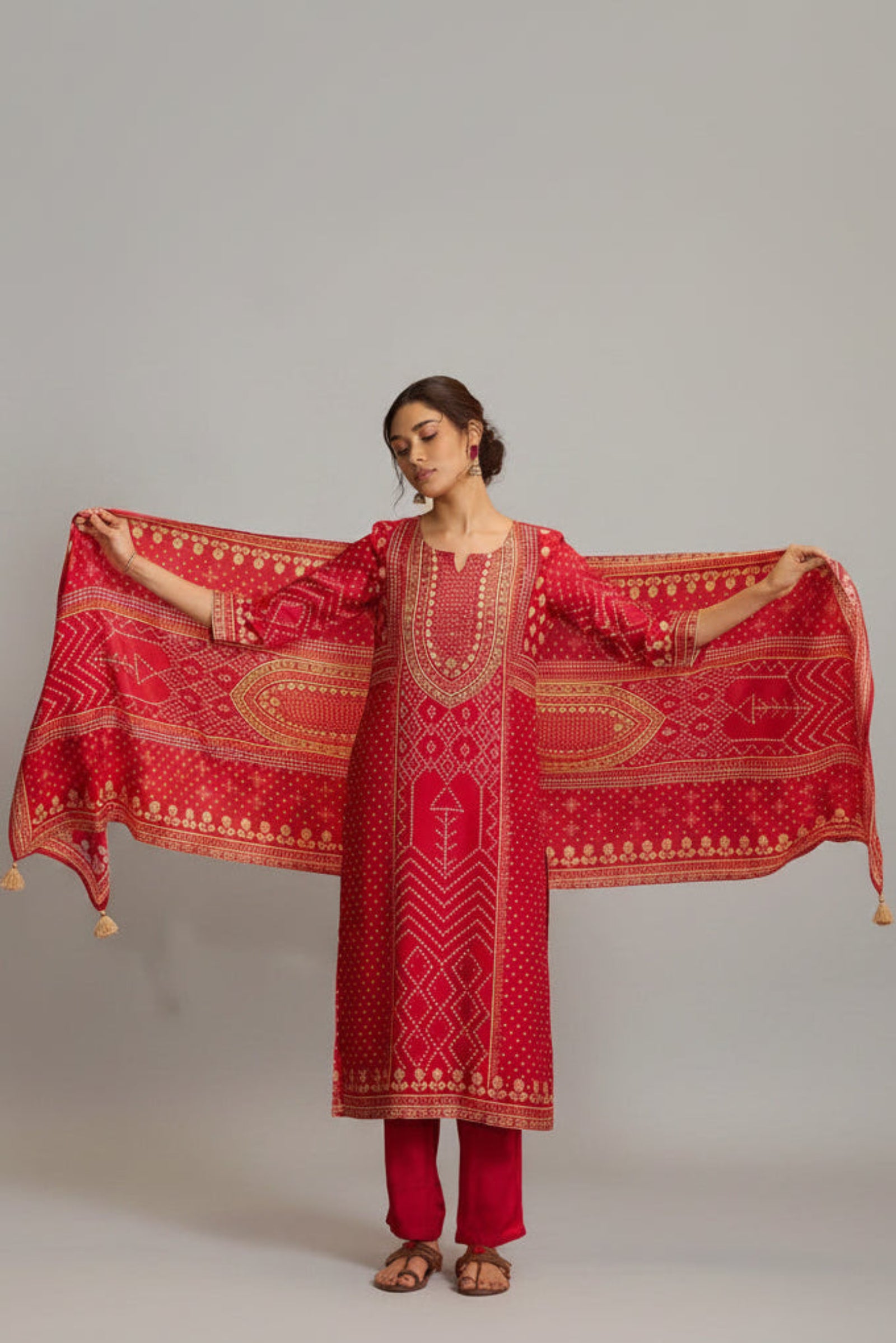 Bandhani Digital Print Kurta Set – Red