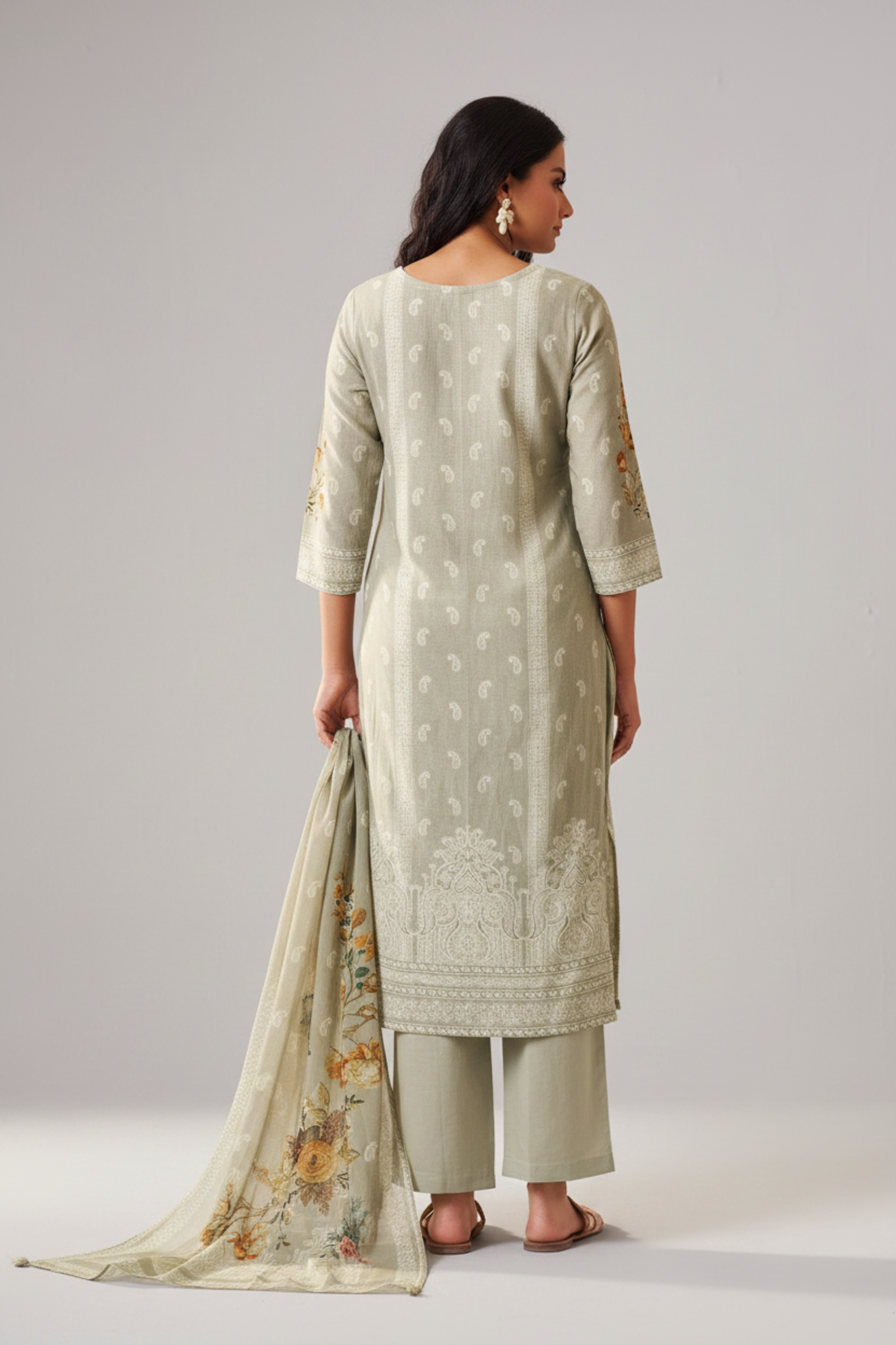Sage Dune Cotton Linen Digital Printed Kurta Set