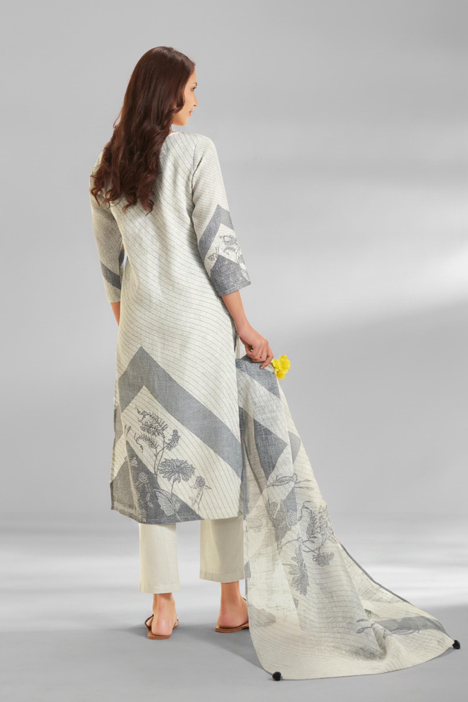 Silver Ash Linen Cotton Digital Printed Kurta Set