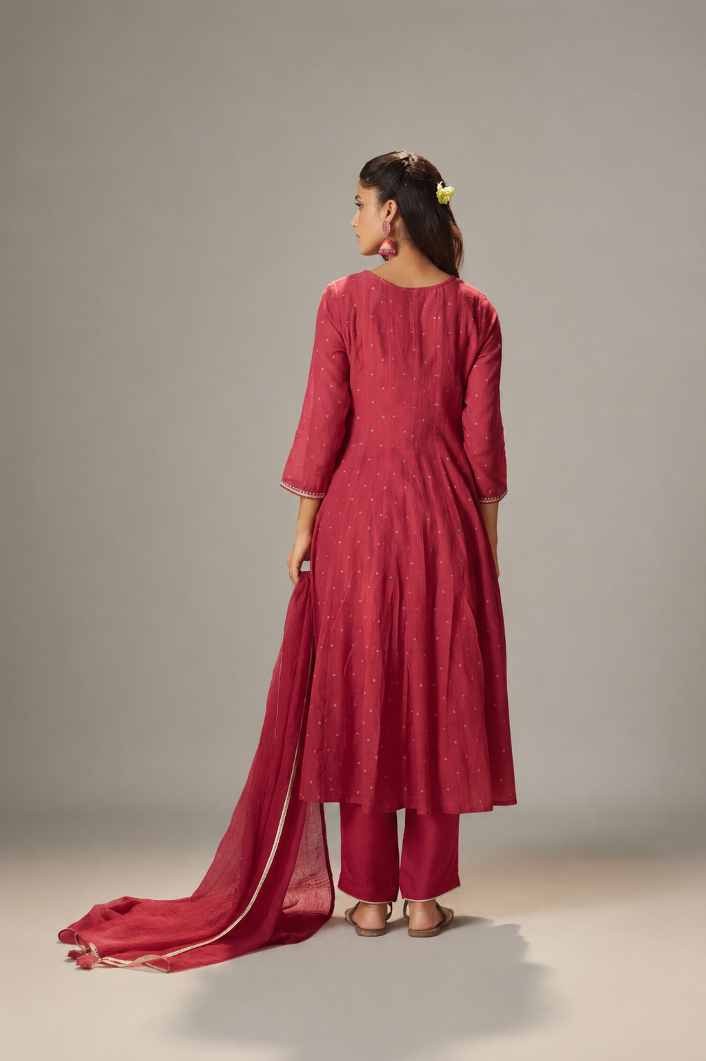 Raspberry Pink Mul Chanderi Embroidery Anarkali Kurta Set