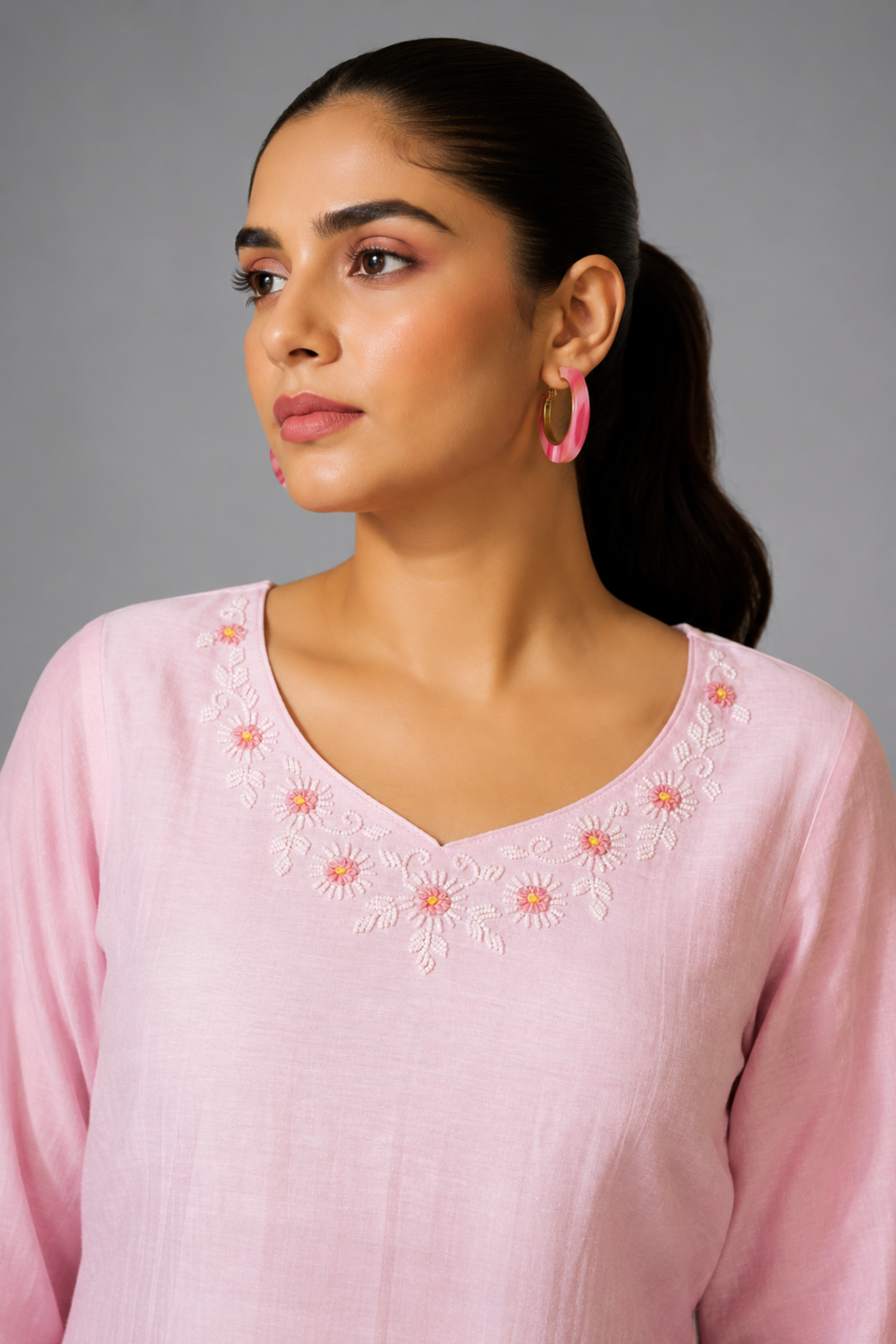 Soft Lotus Pink Shimmer Linen Digital Print Kurta Set