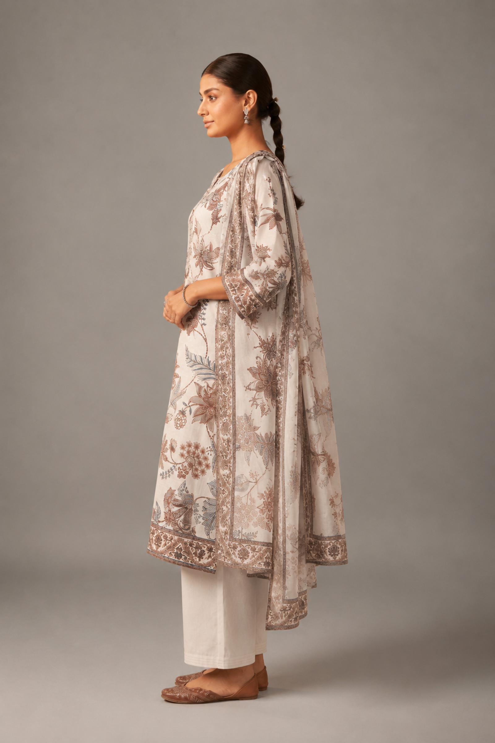 Avenza Cream Printed Linen Kurta Set