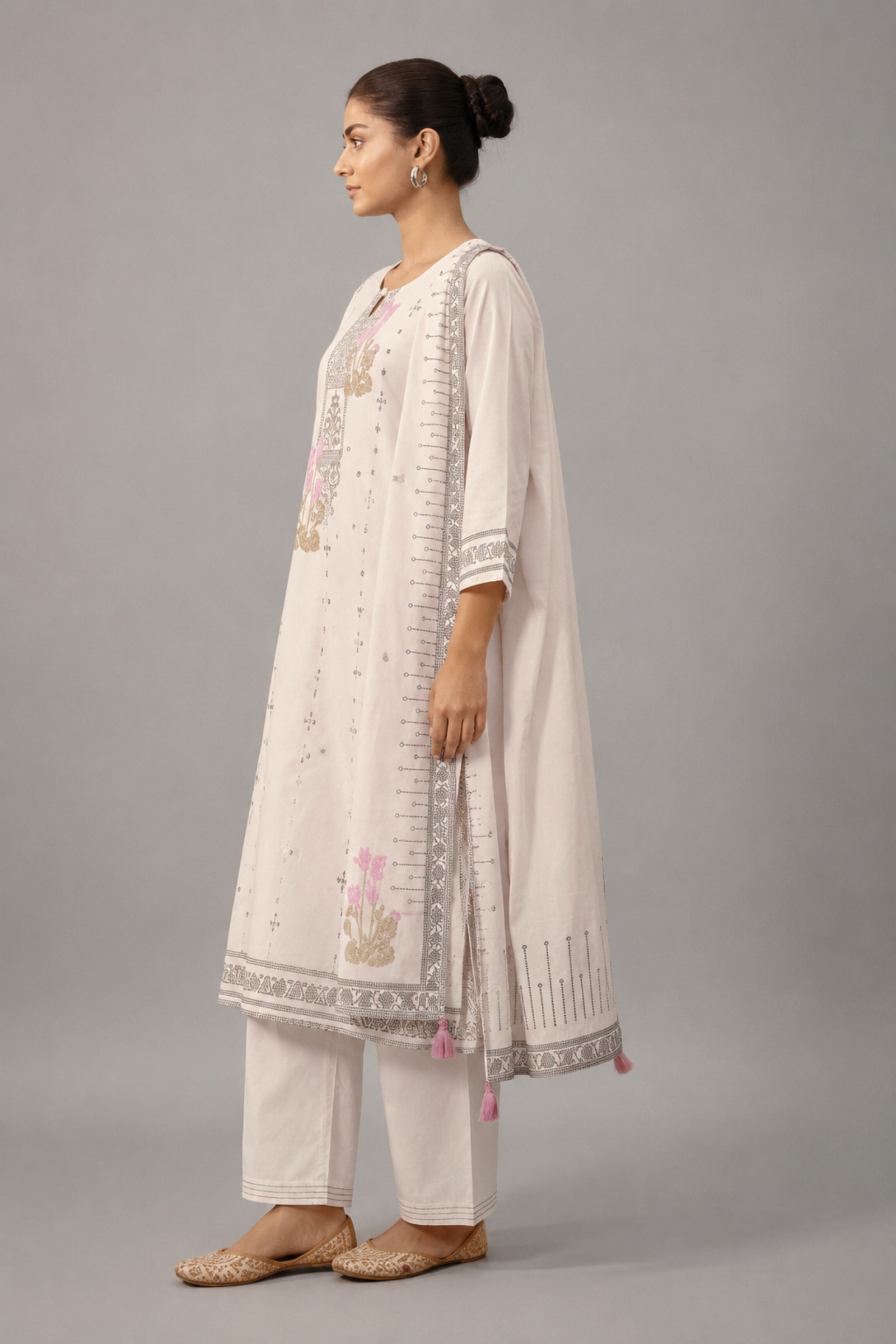 Emberlyn Cream Jacquard Cotton Kurta Set
