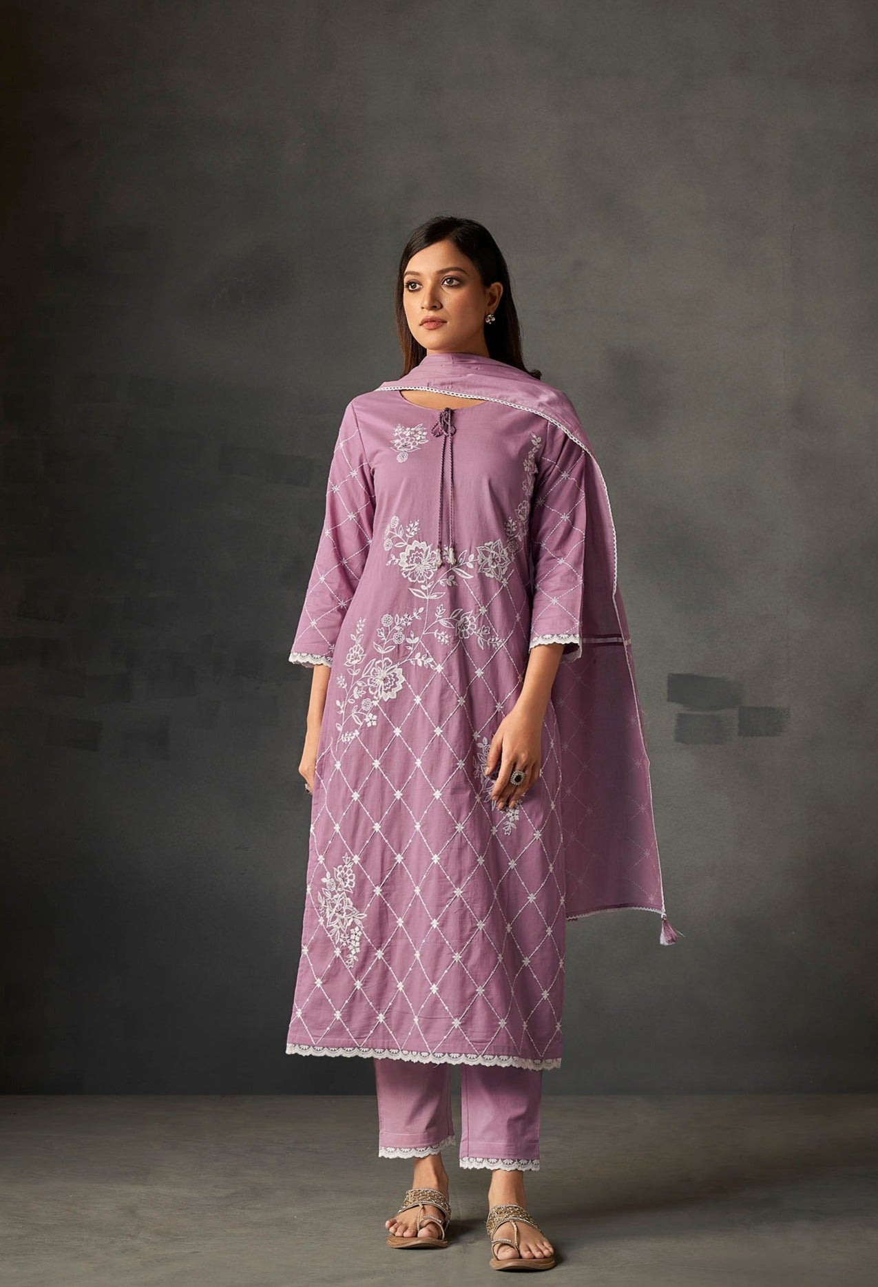 Purple Passion Cambric Jaal Embroidered Kurta Set