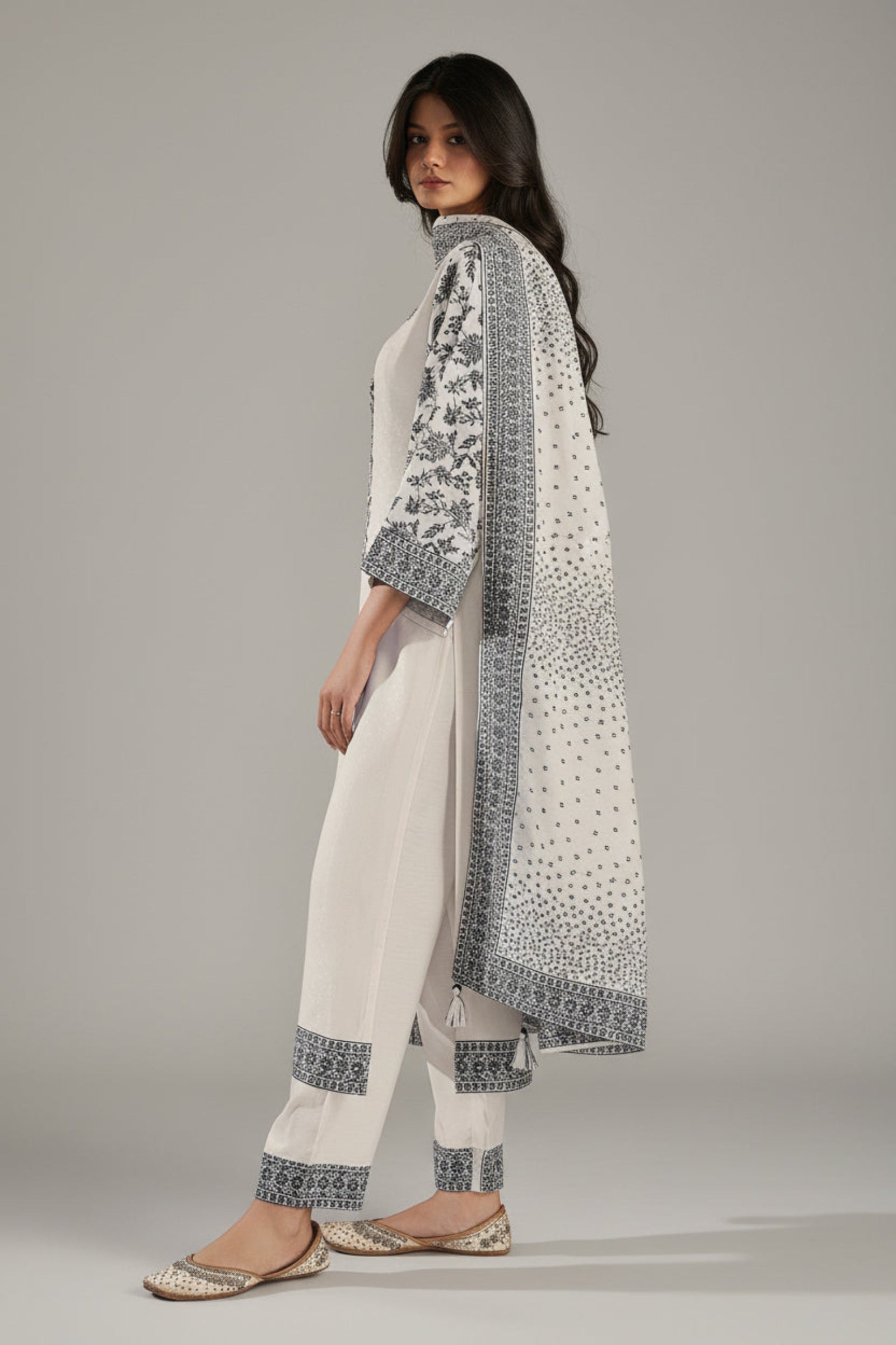 Beige Noir Silk Kurta Set