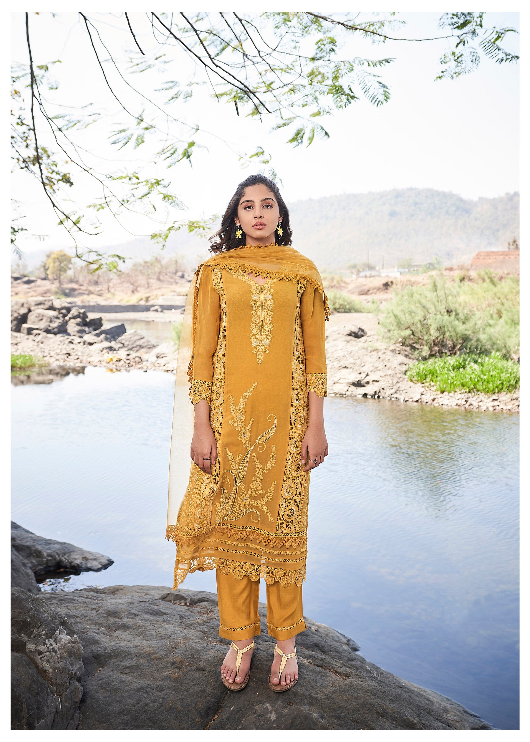 Organza Touch Mustard Georgette Set