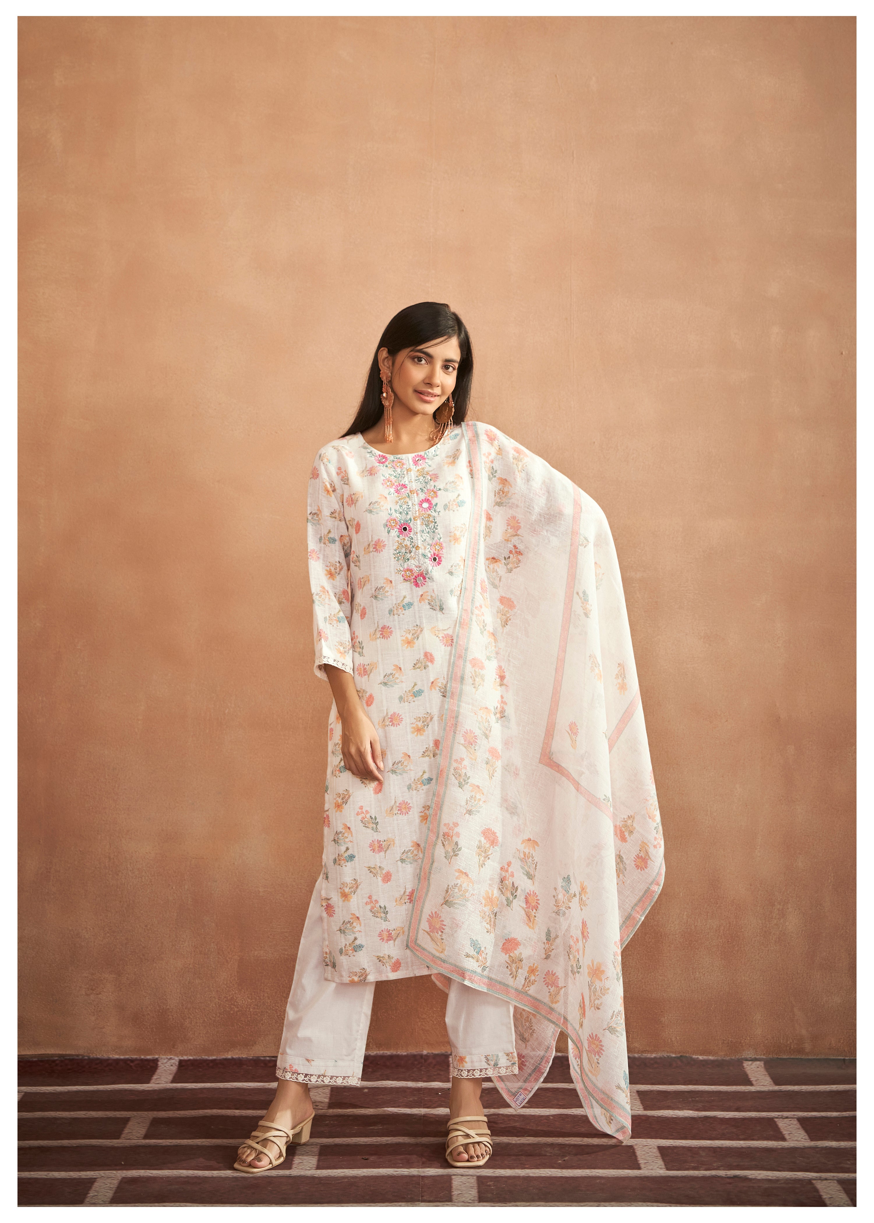 Cream Charm Digital Print Linen Set