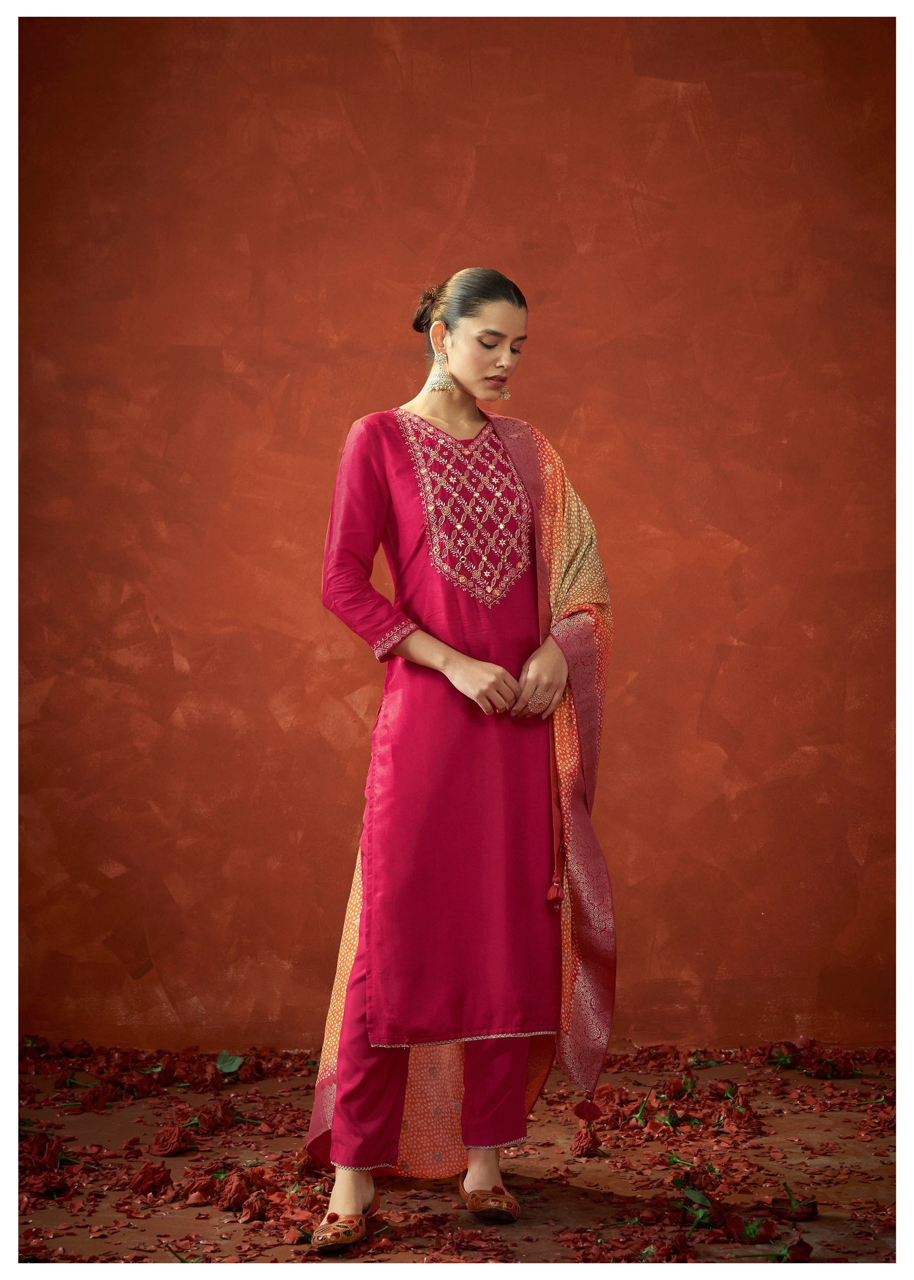 Red Royale Dola Silk Suit