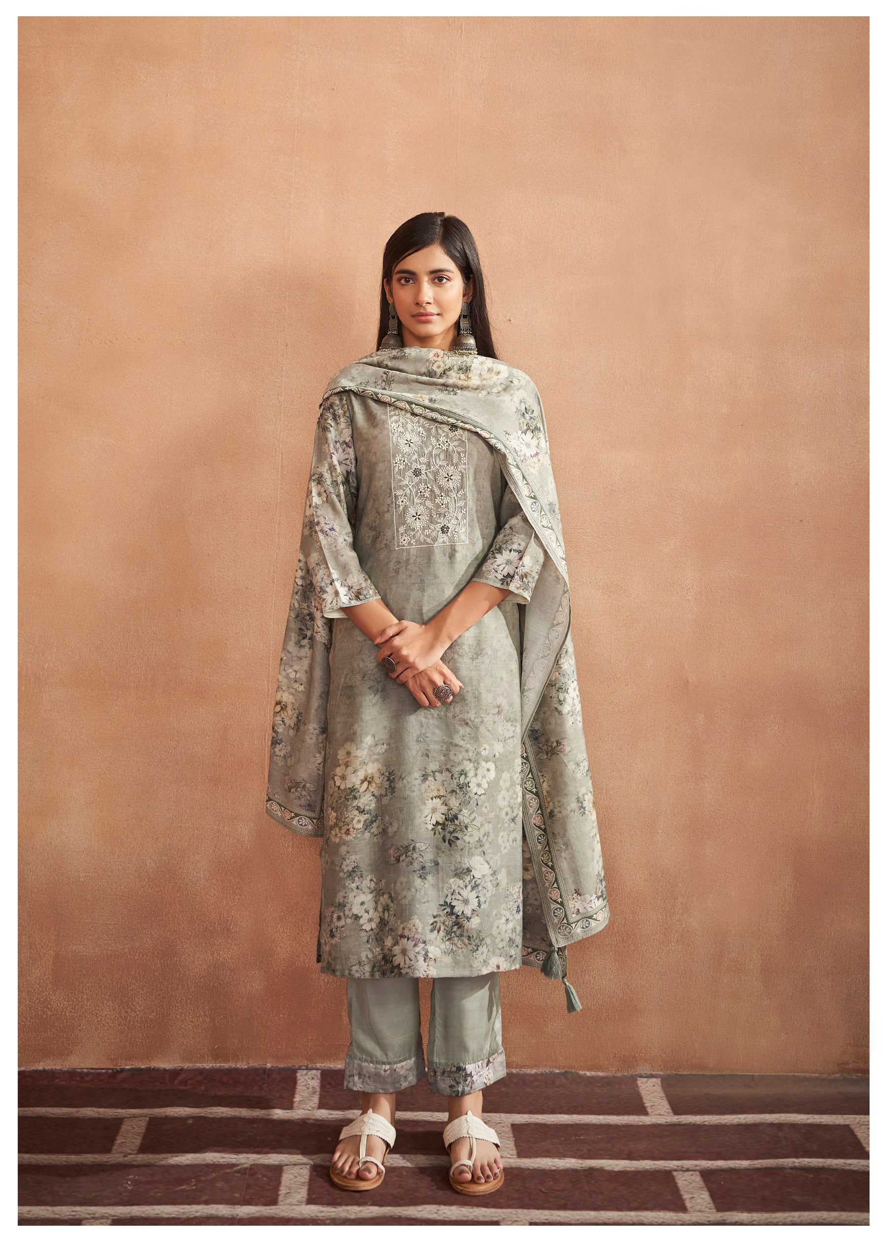 Woven Charm Grey Kurti Set