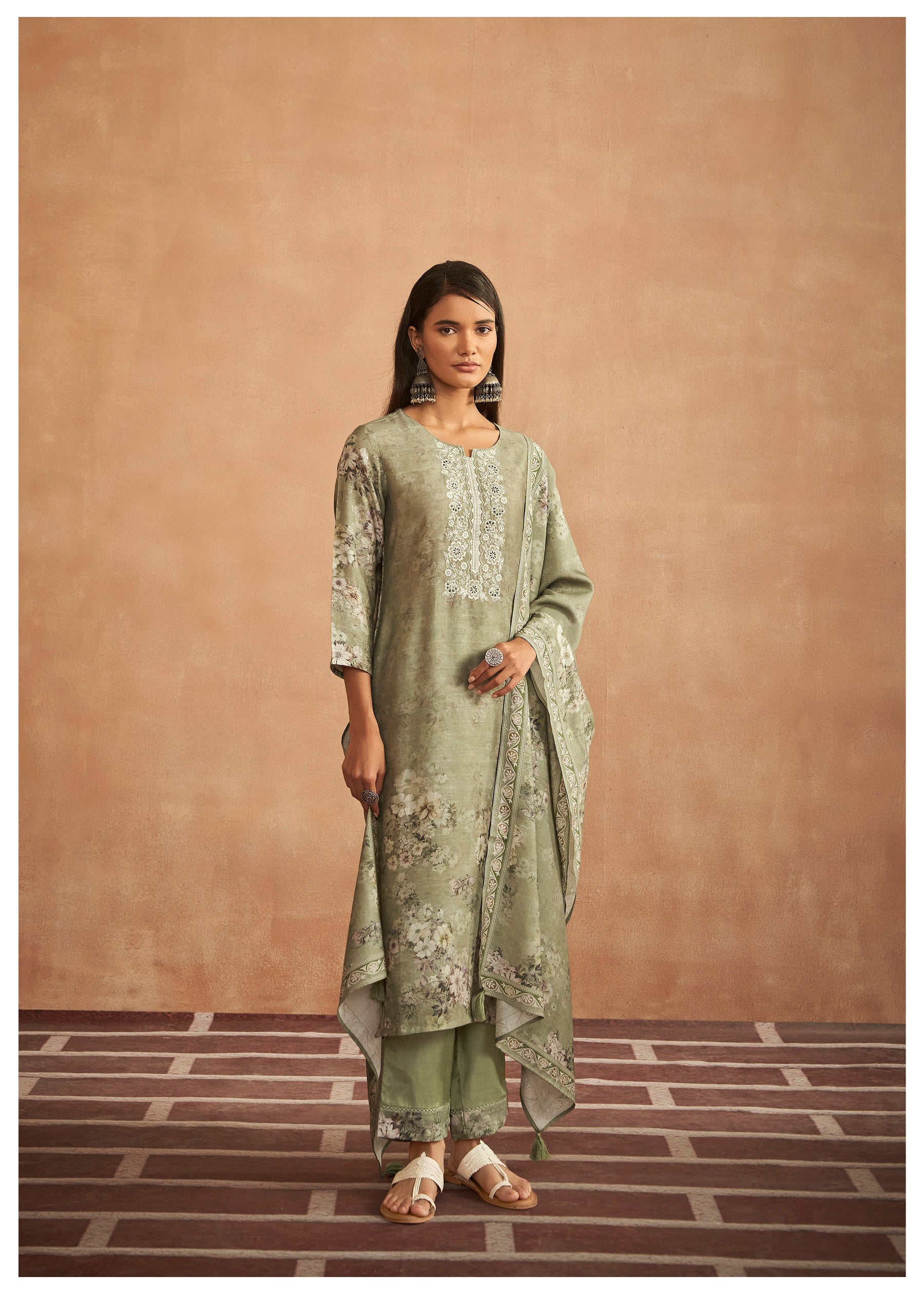 Elegant Pista Embroidery Ensemble