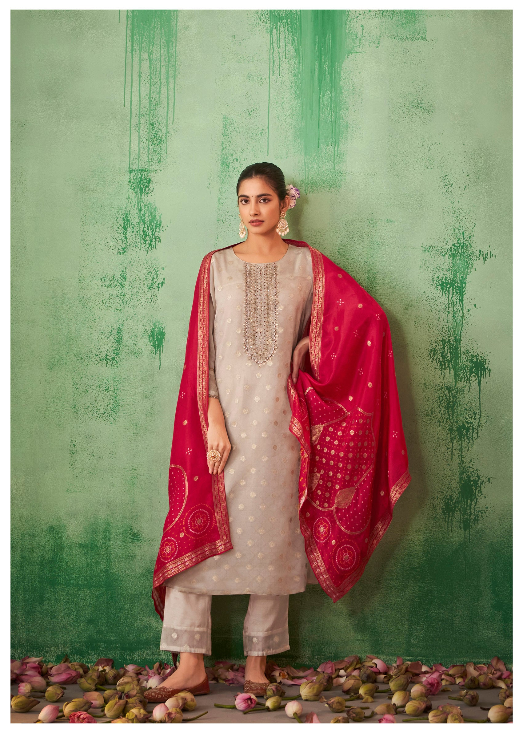 Ivory Silk Self-Jacquard Kurta Set