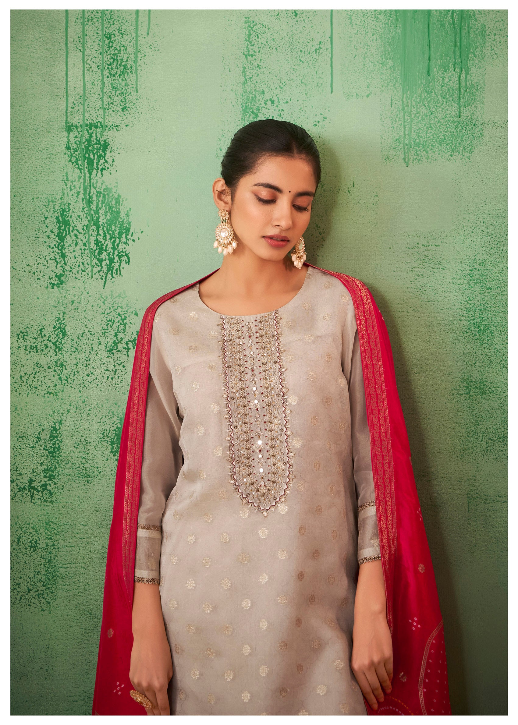 Ivory Silk Self-Jacquard Kurta Set