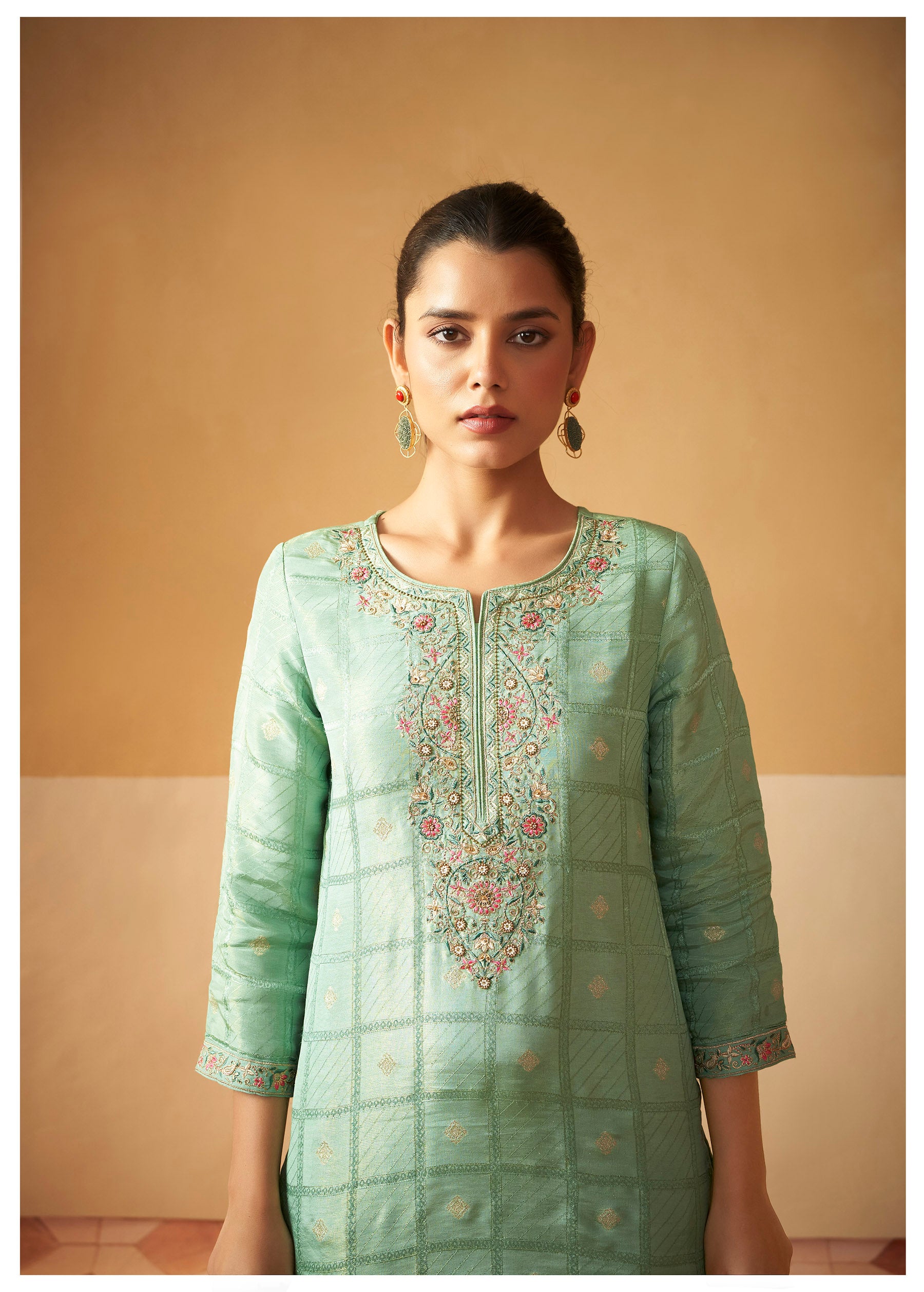 Jade Green Tissue Shimmer Silk Kurta Set