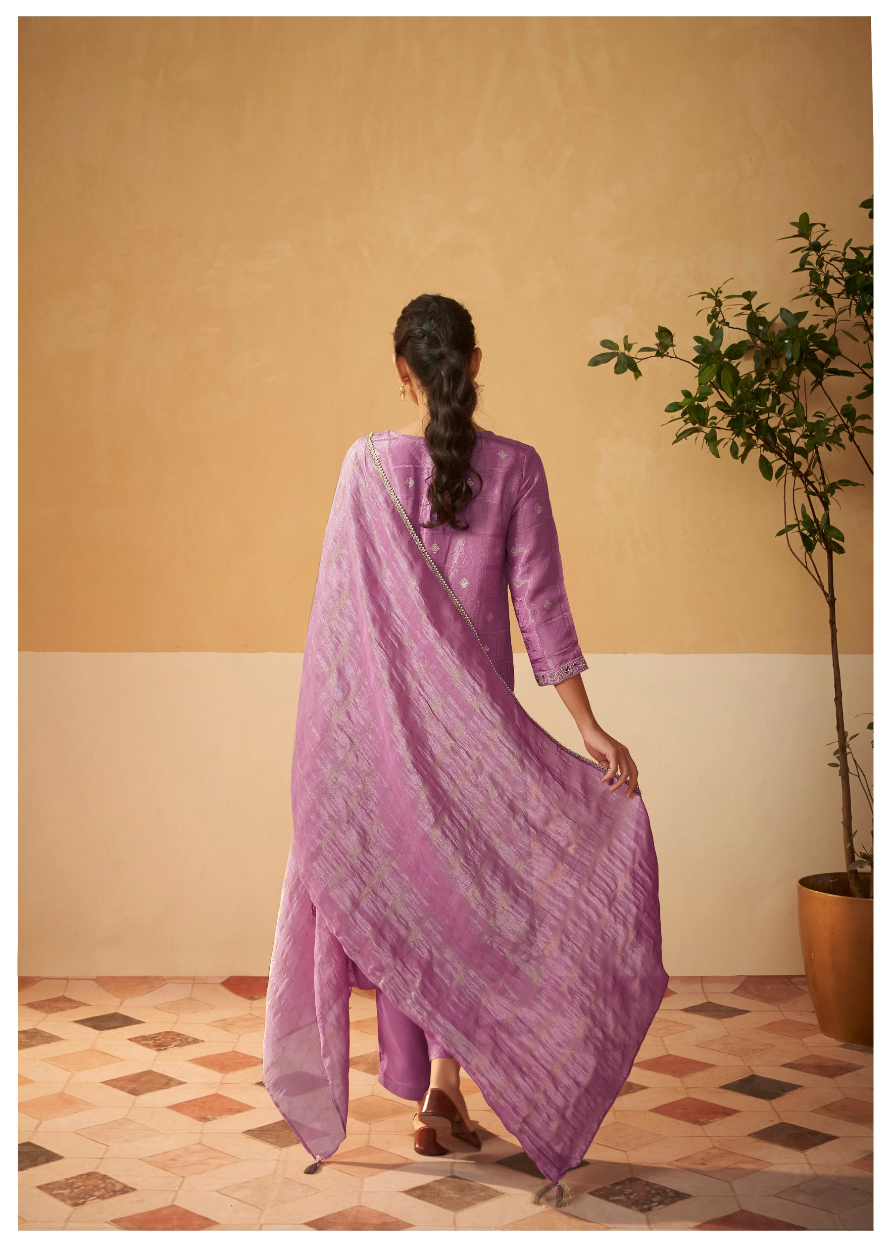 Amethyst Shimmer Self-Jacquard Silk Kurta Set