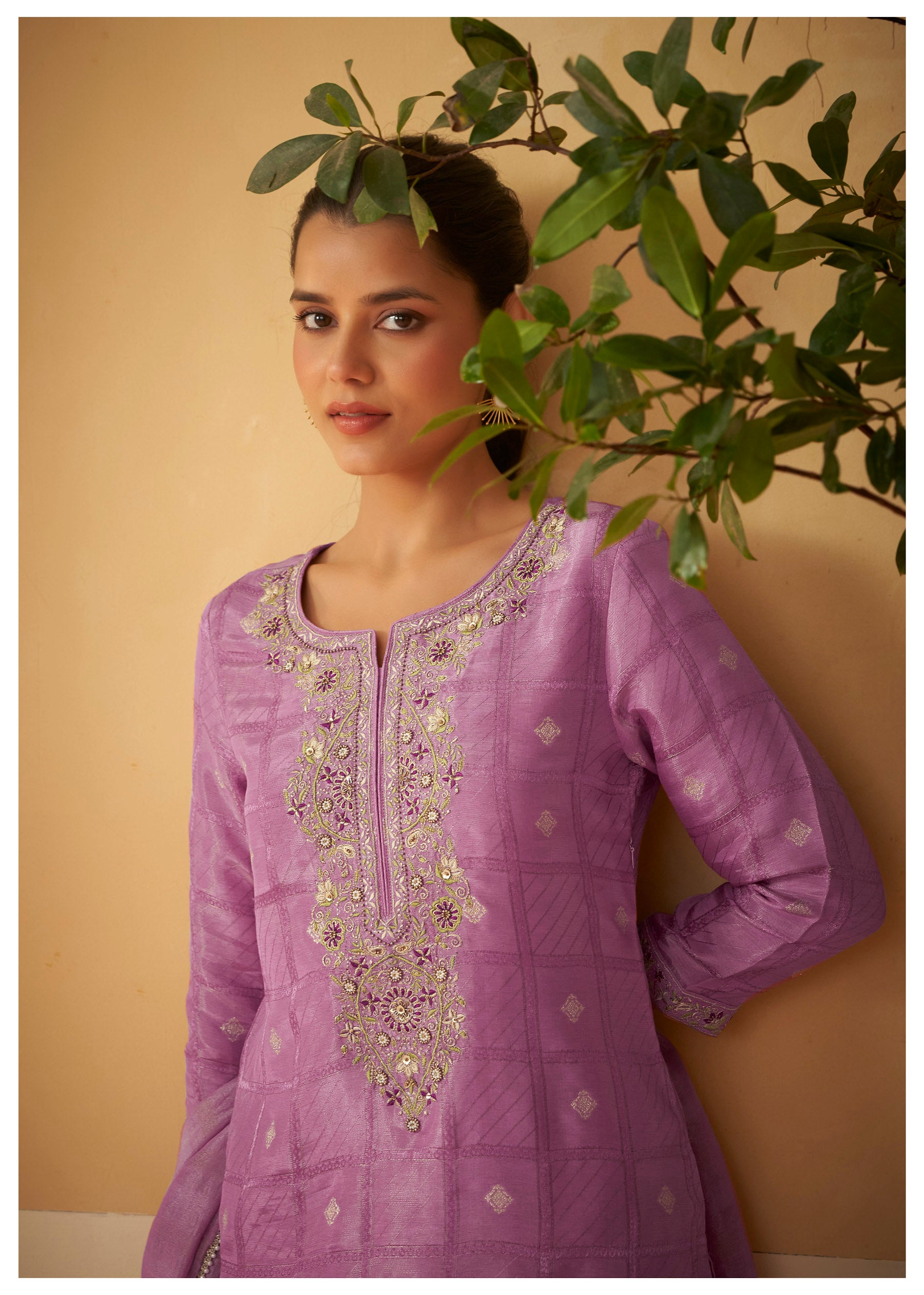 Amethyst Shimmer Self-Jacquard Silk Kurta Set