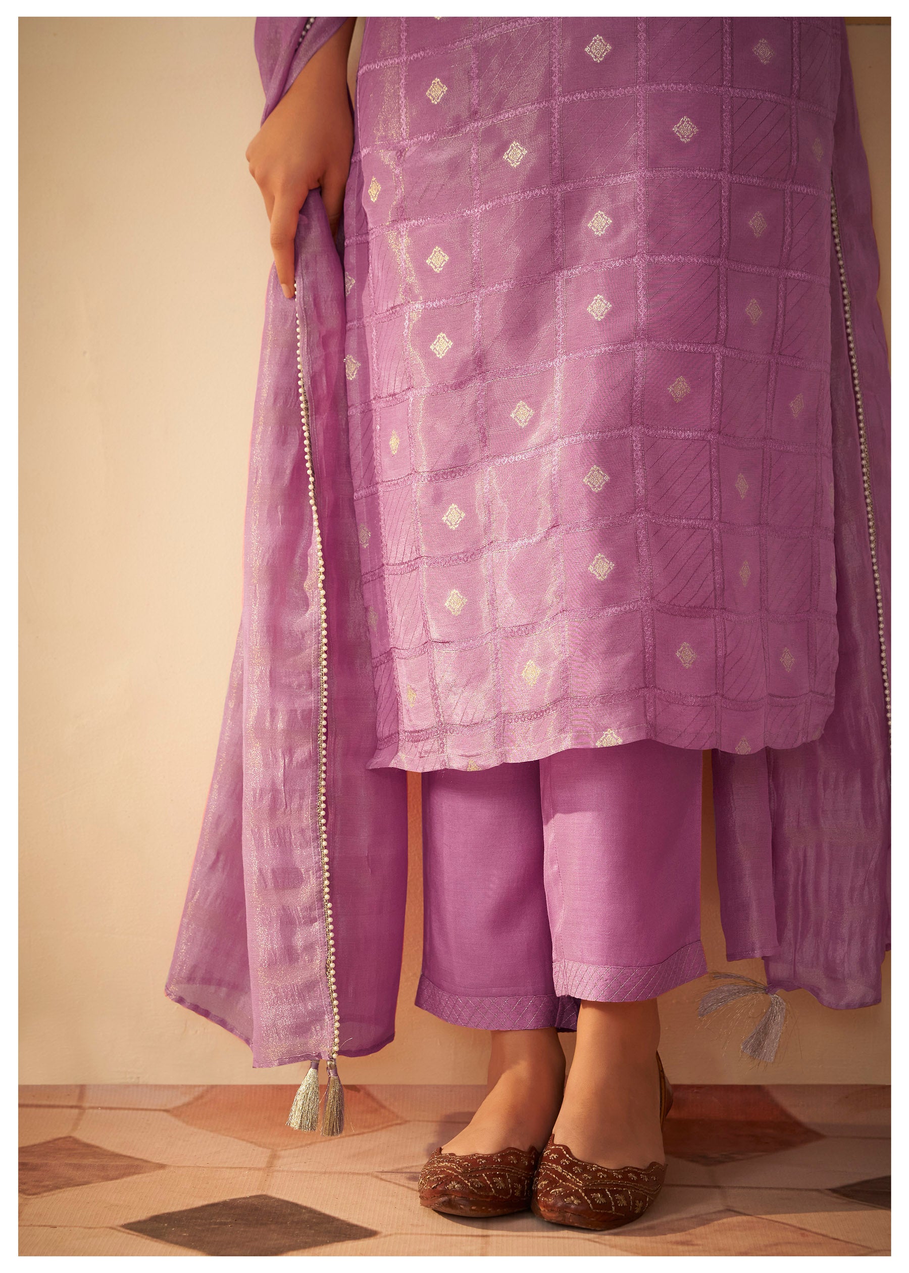 Amethyst Shimmer Self-Jacquard Silk Kurta Set