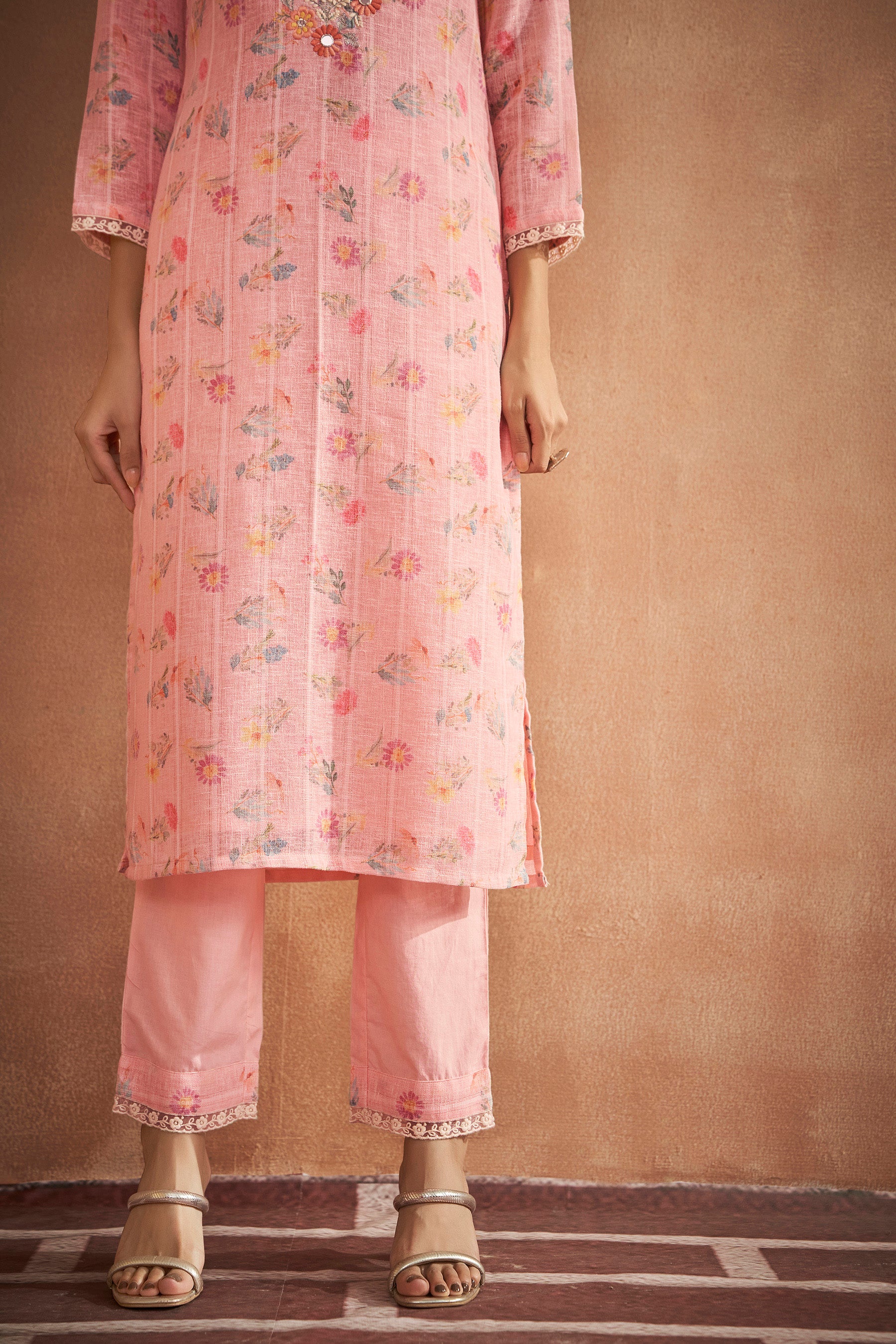 Petal Pink Cotton Linen Kurta Set