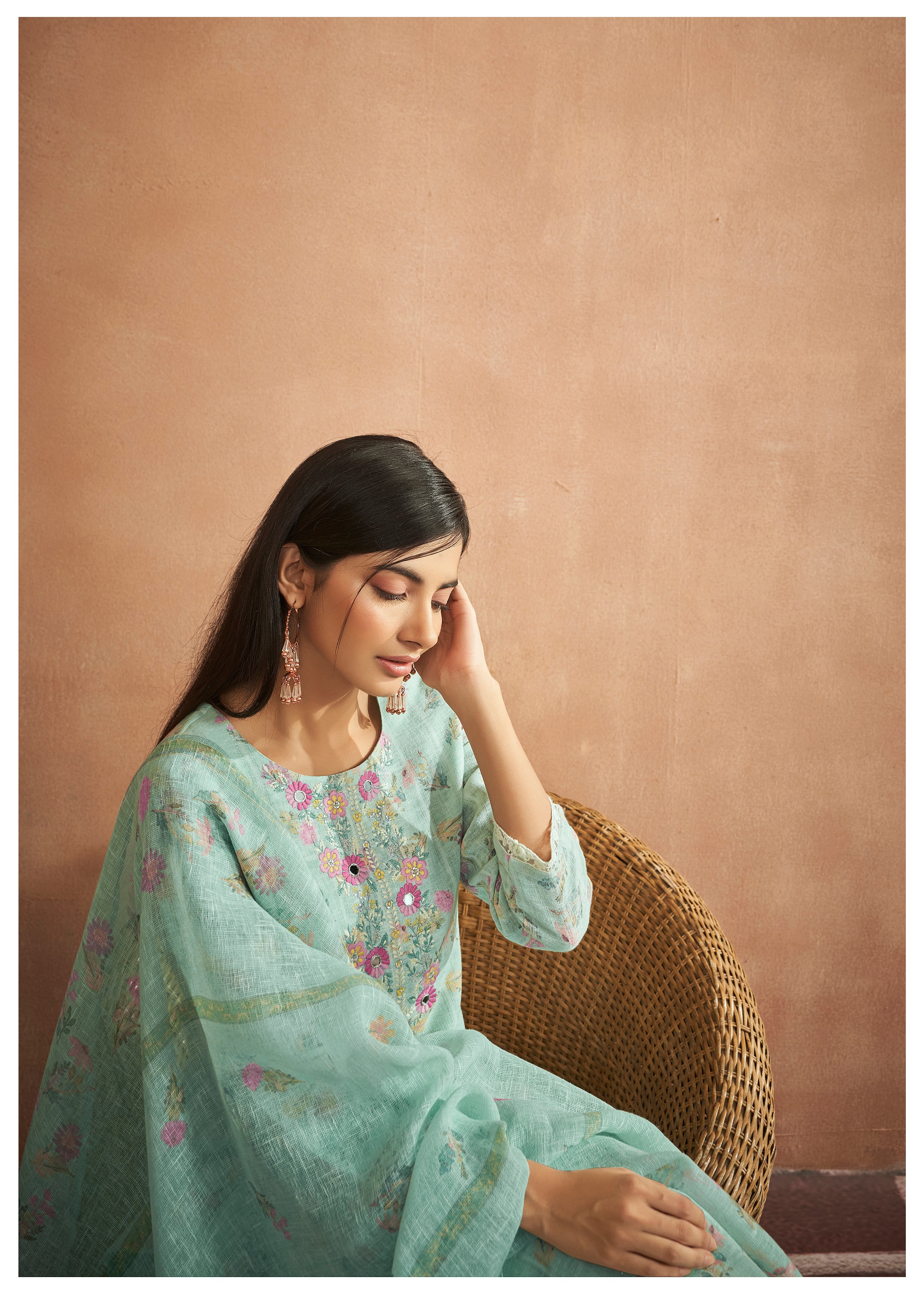 Sky Cotton Linen Embroidered Set