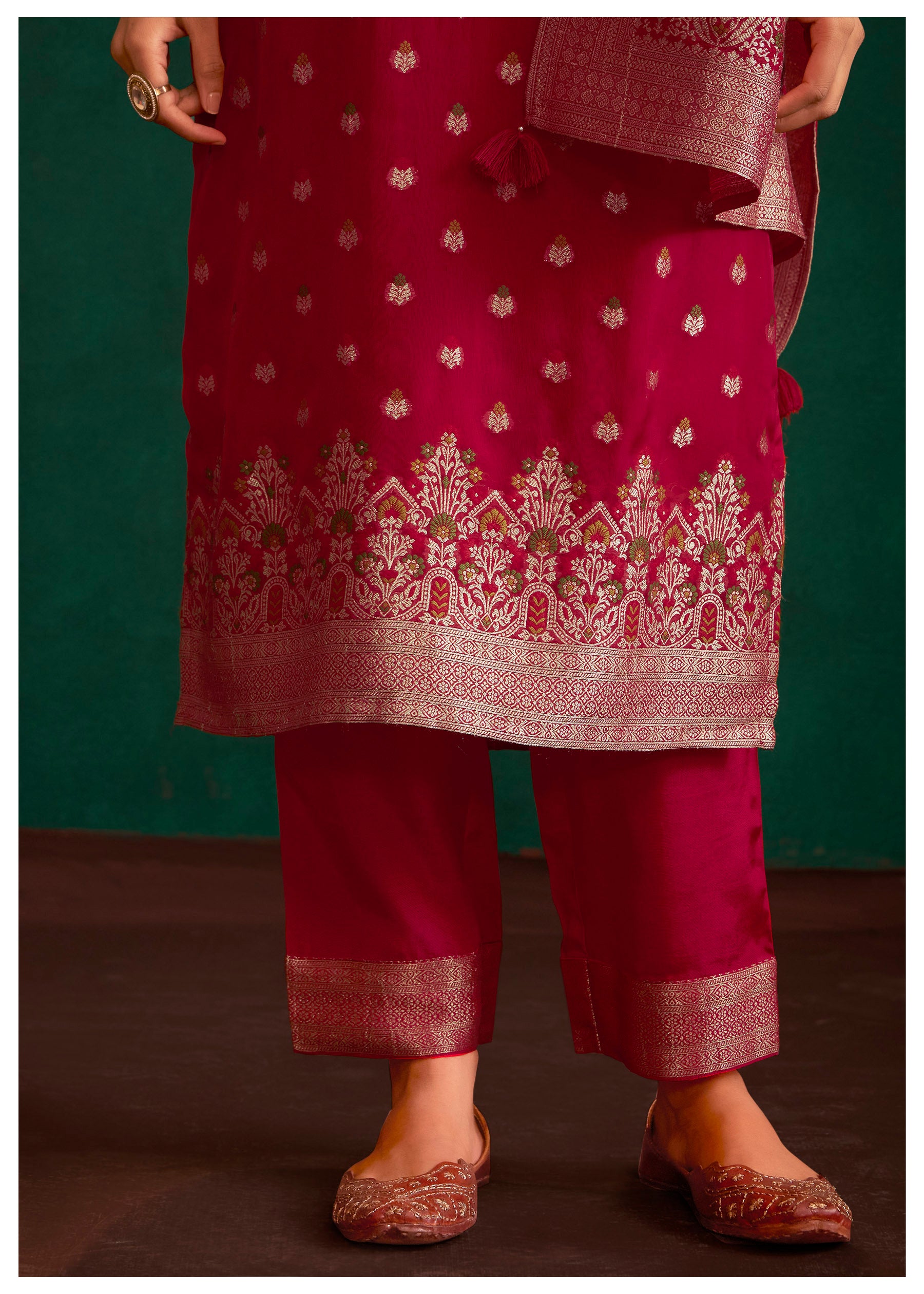 Classic Red Sheer Organza Kurta Set