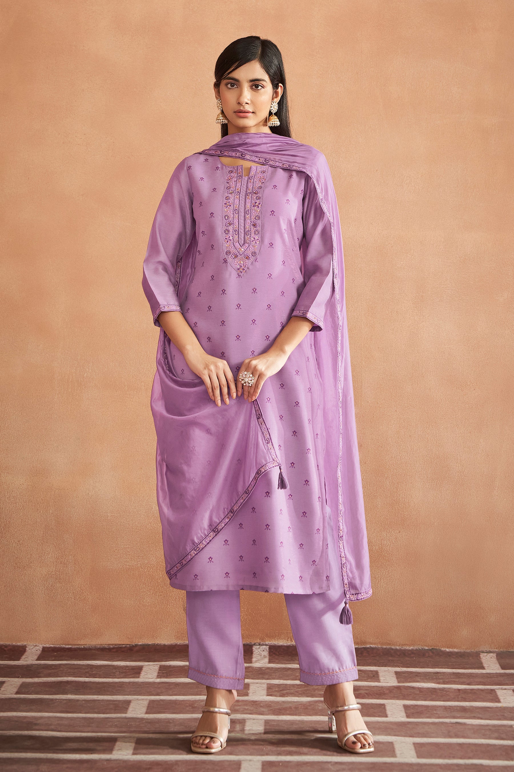 Lavender Silk Modal Shimmer Kurta Set