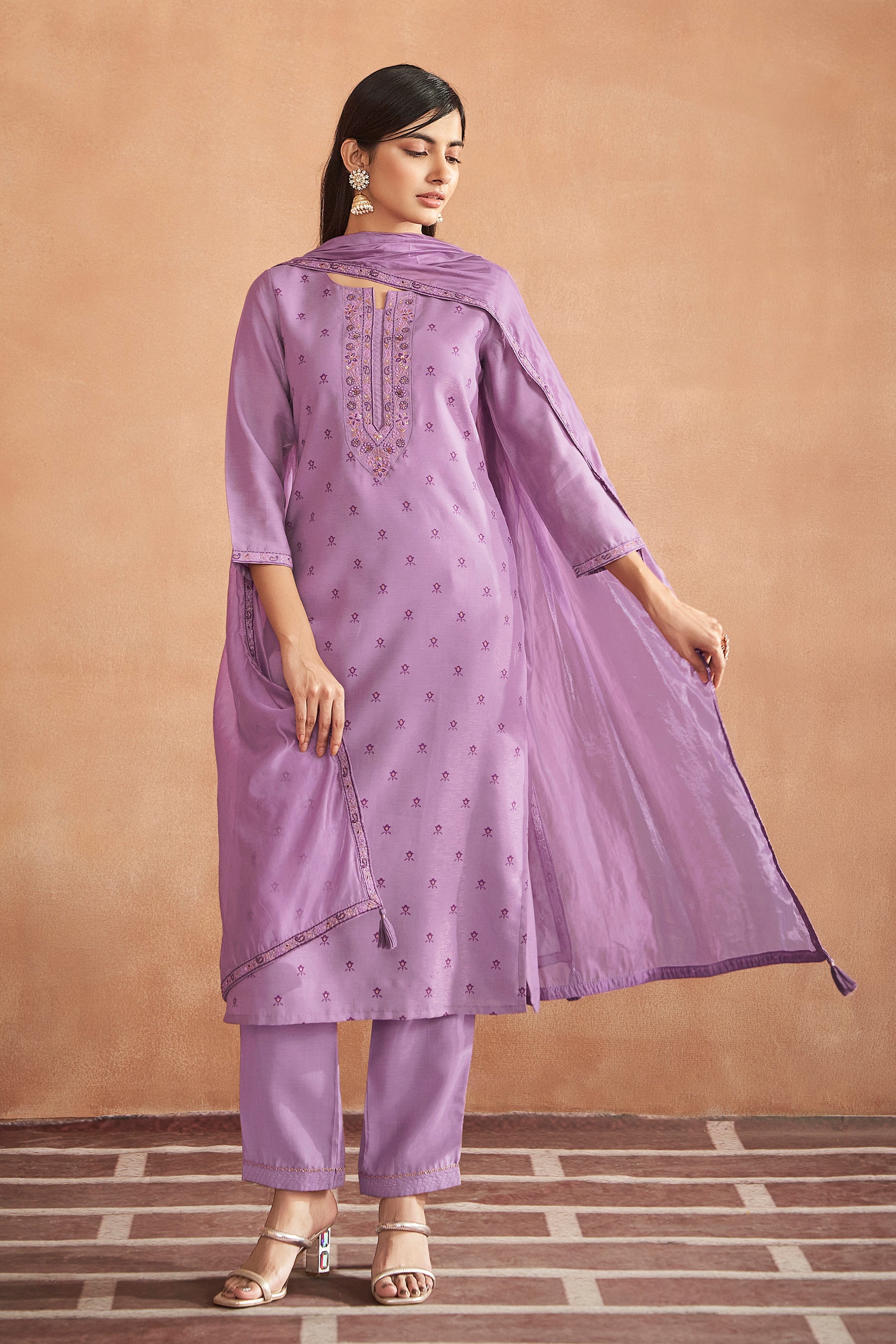 Lavender Silk Modal Shimmer Kurta Set