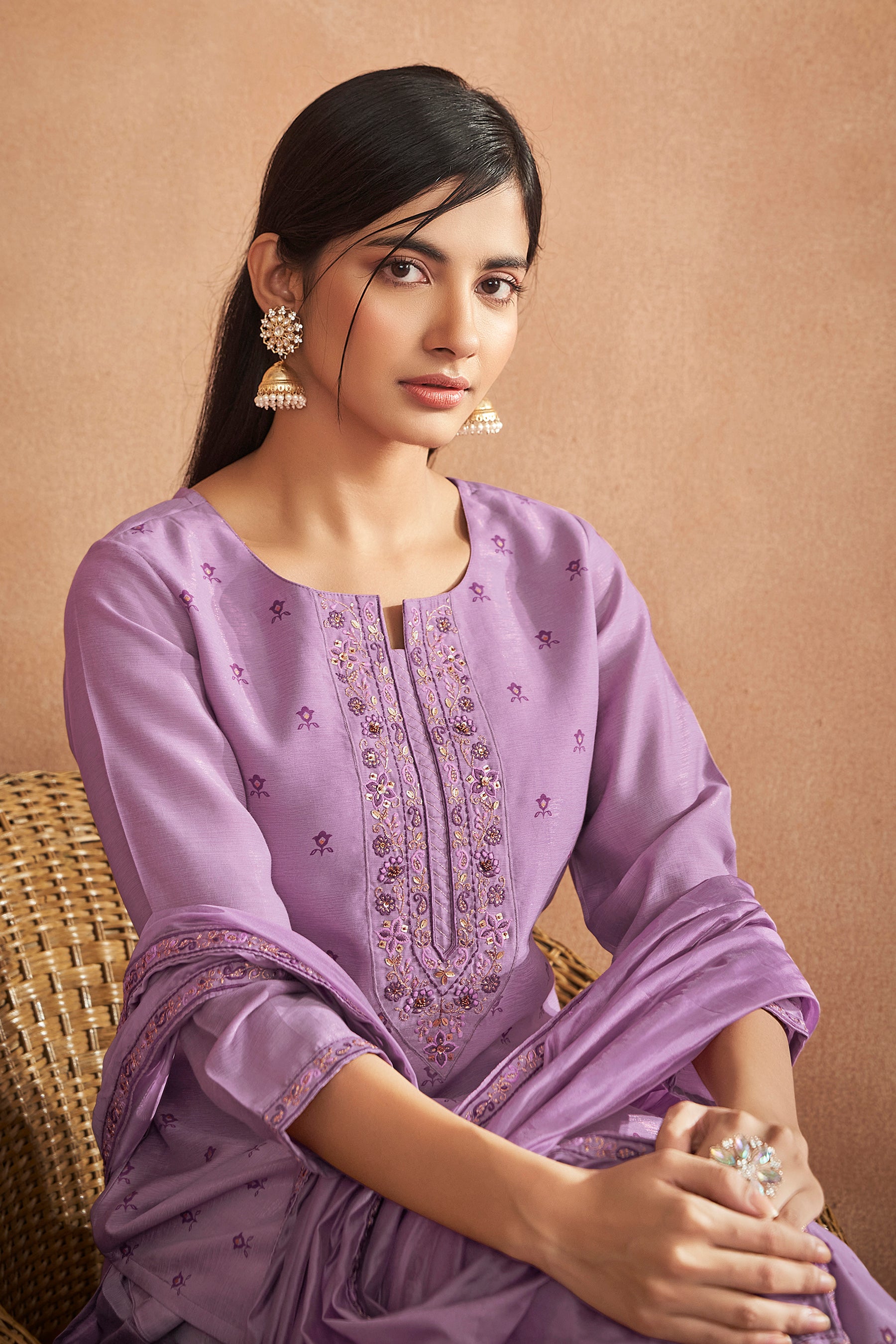 Lavender Silk Modal Shimmer Kurta Set