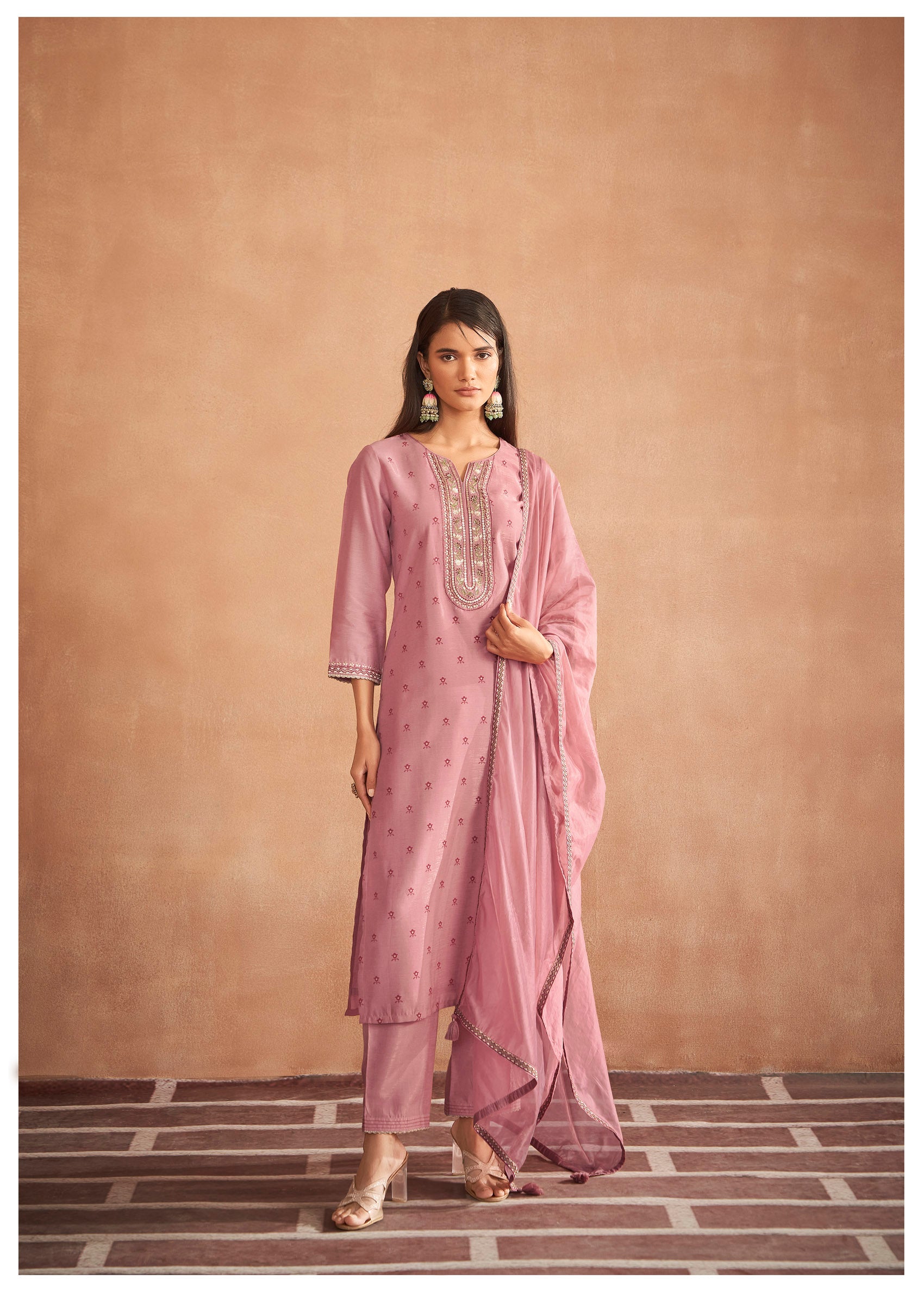 Peach Blossom Modal Shimmer Silk Kurta Set