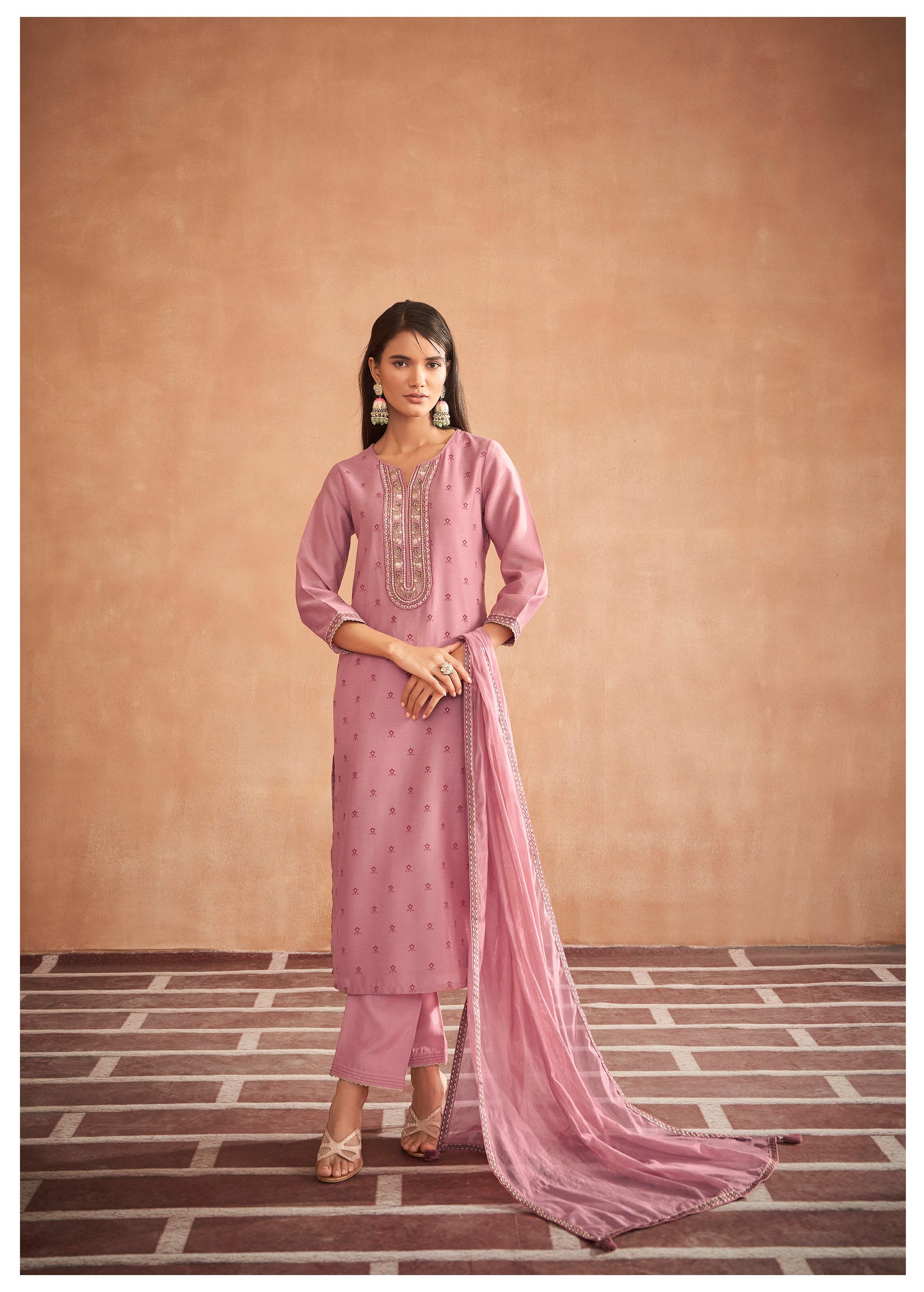 Peach Blossom Modal Shimmer Silk Kurta Set