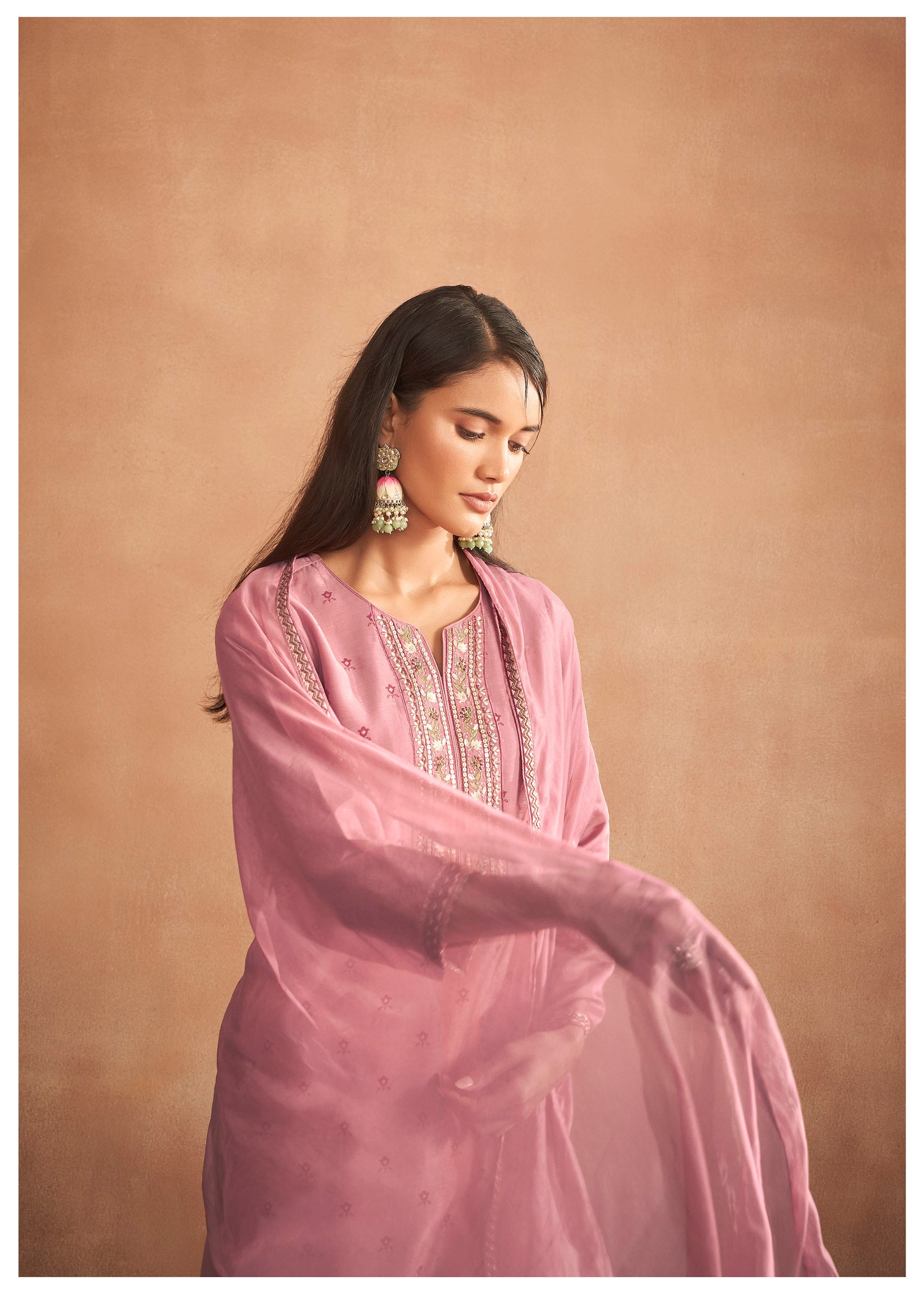 Peach Blossom Modal Shimmer Silk Kurta Set