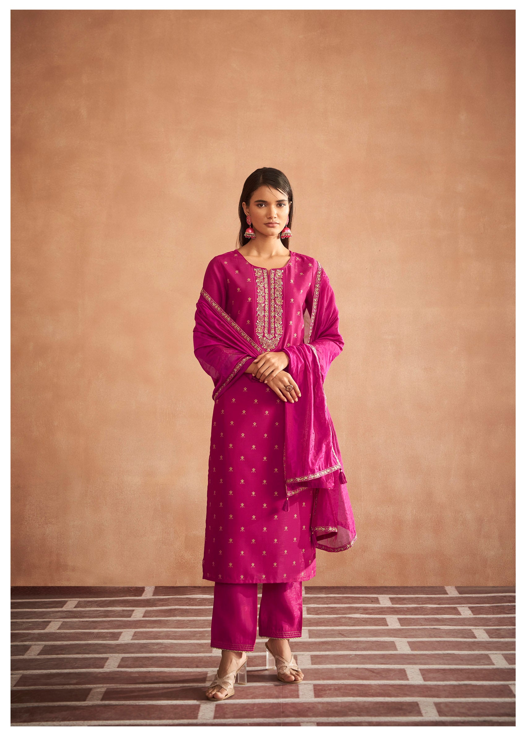 Majestic Pink Shimmer Silk Kurta Set