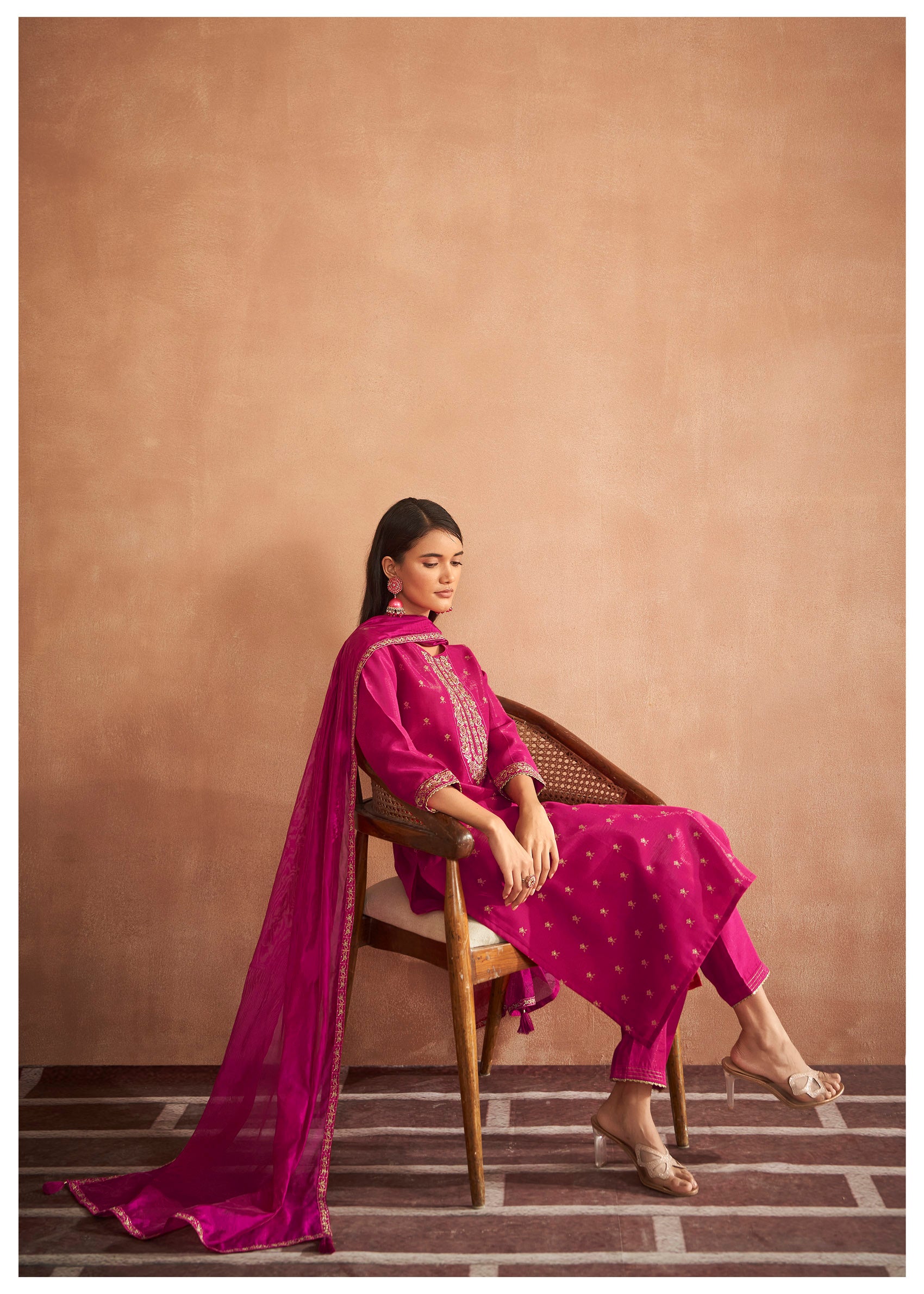 Majestic Pink Shimmer Silk Kurta Set