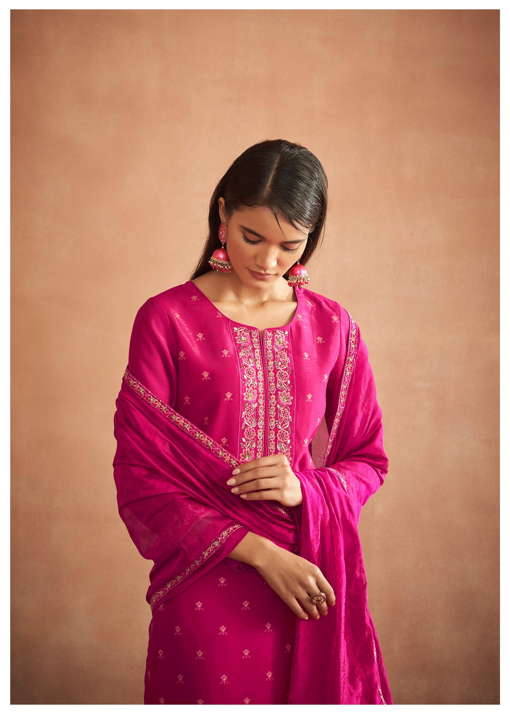 Majestic Pink Shimmer Silk Kurta Set